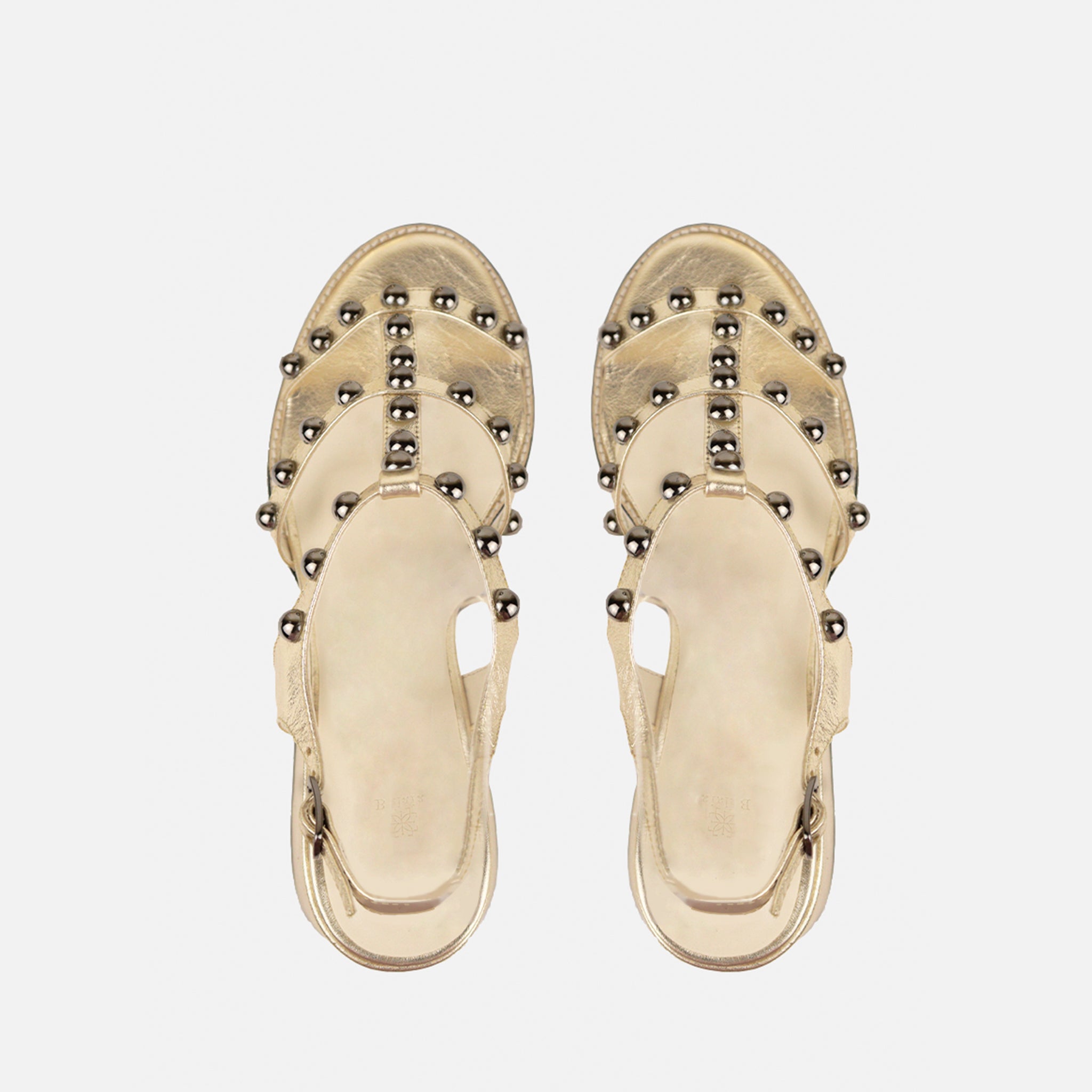 Sandália de Aplicações Salto Médio em Couro Ouro Light