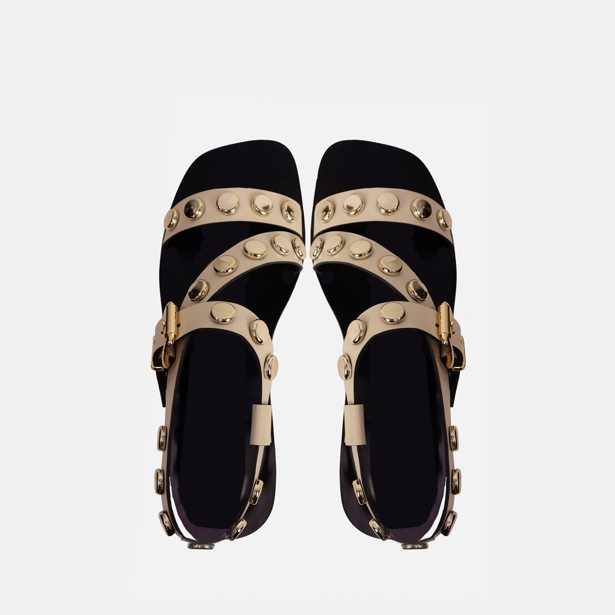 Rasteira Tiras Trespassadas com Aplicacação em Couro Creme