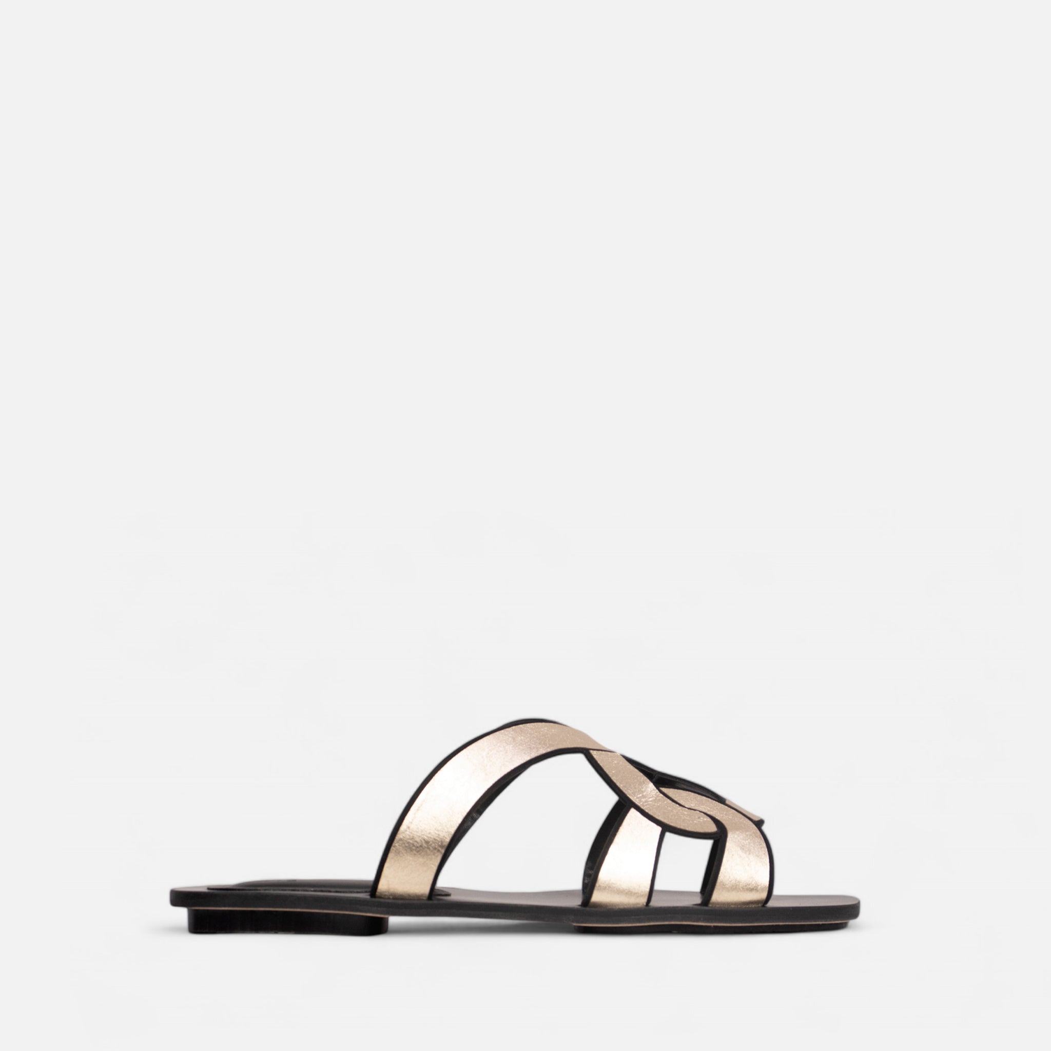 Rasteira Entrelaçada em Couro Ouro Light