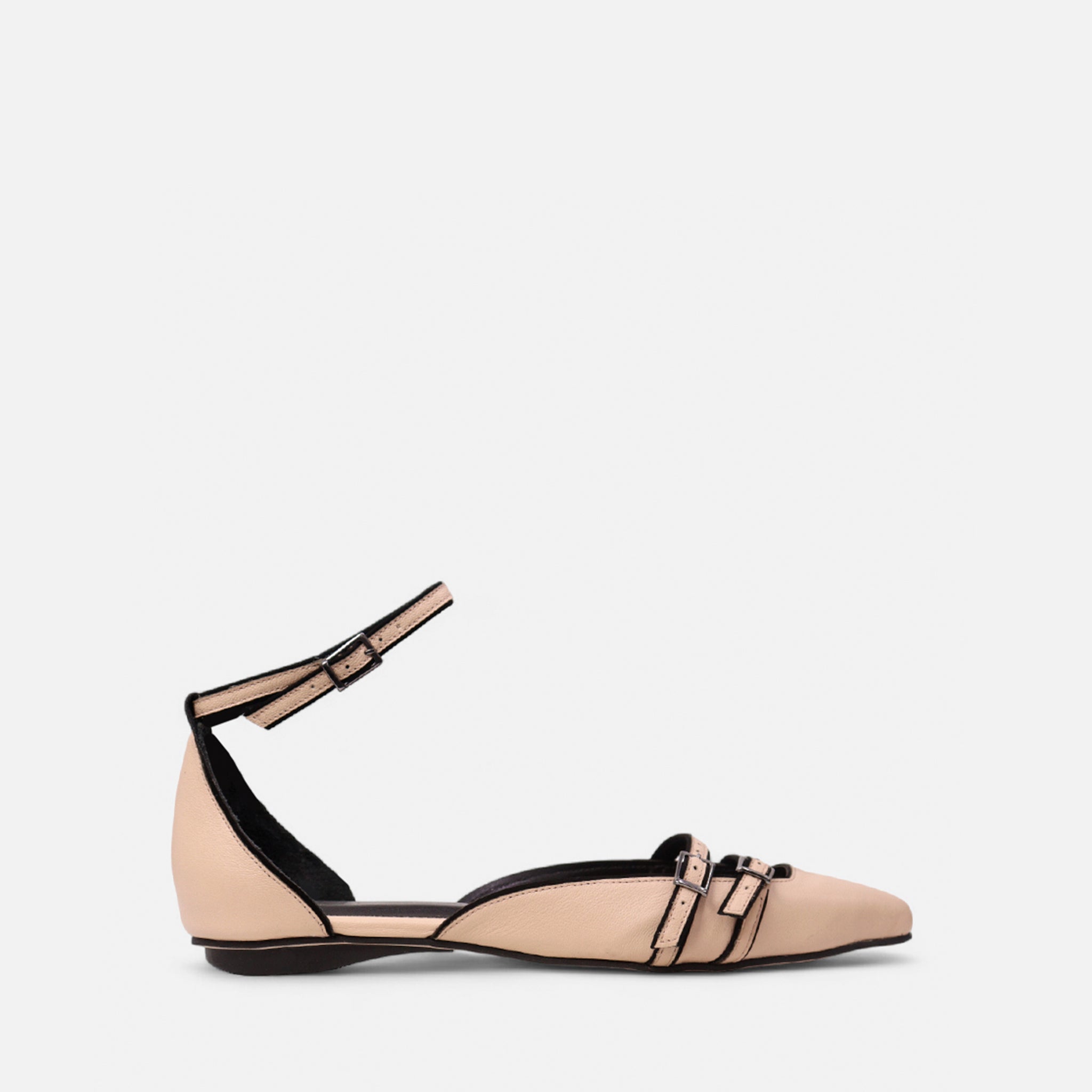 Sapatilha Decotada em Couro Sand