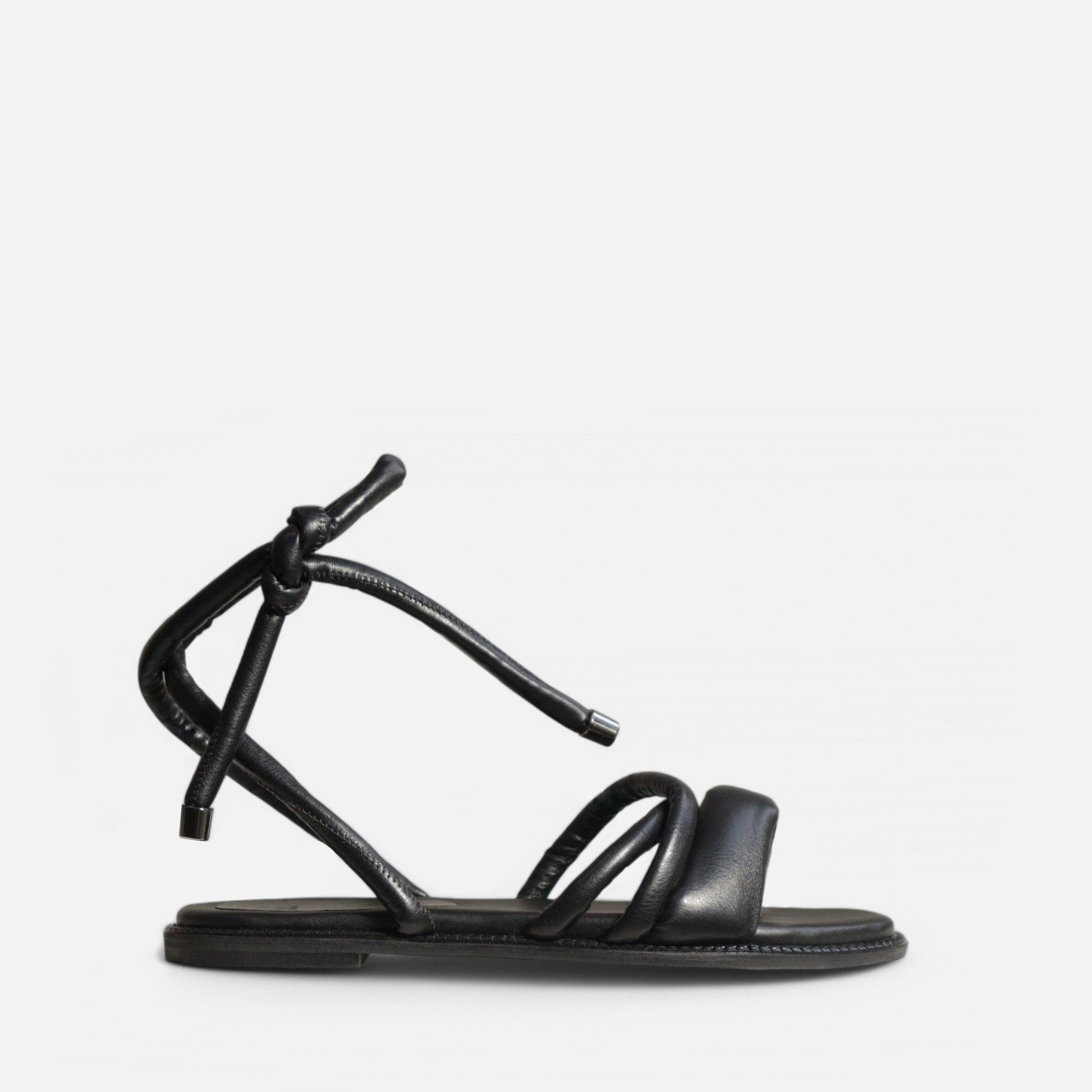 Rasteira Tiras e Amarração Pillow Preto