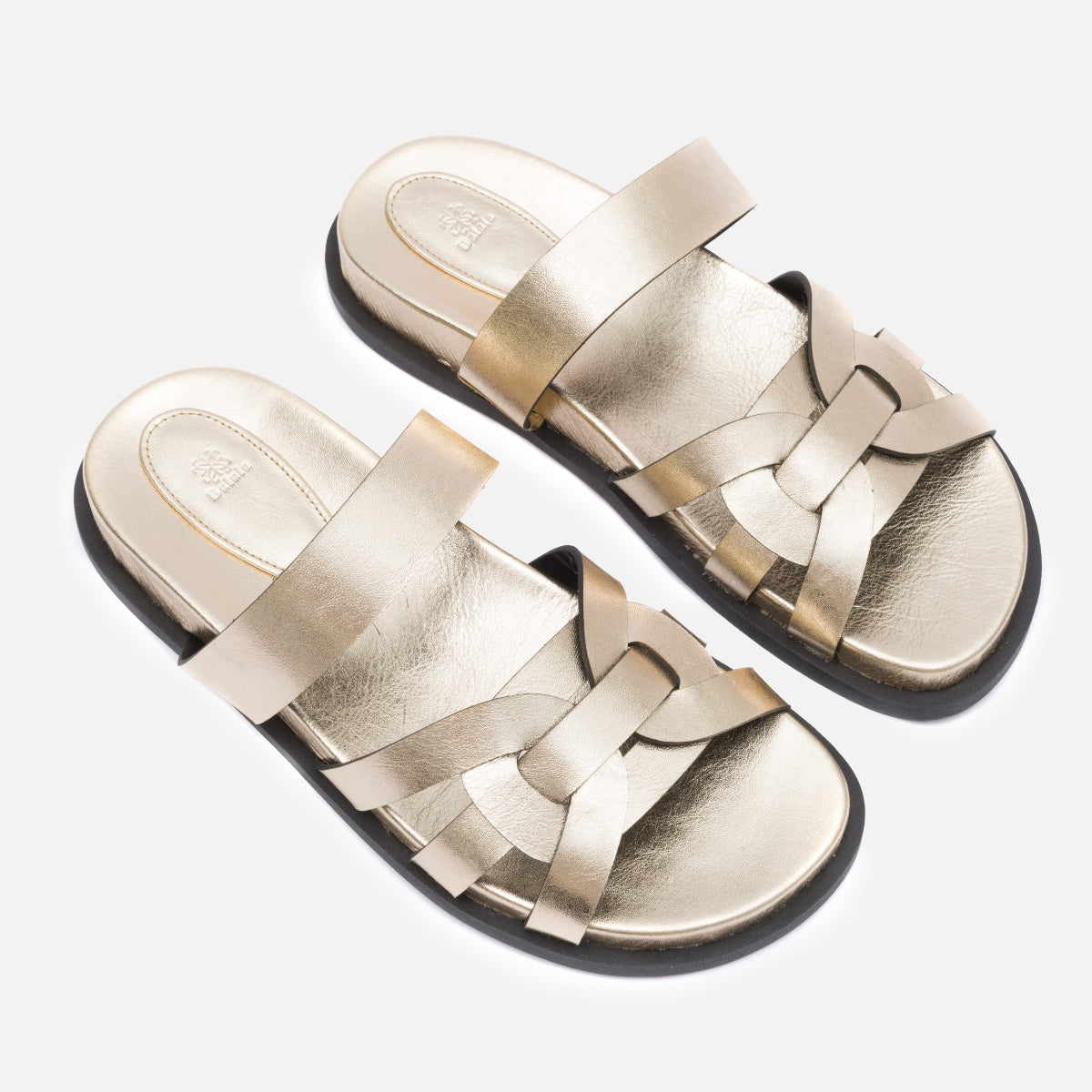 Papete em couro ouro com alças cruzadas