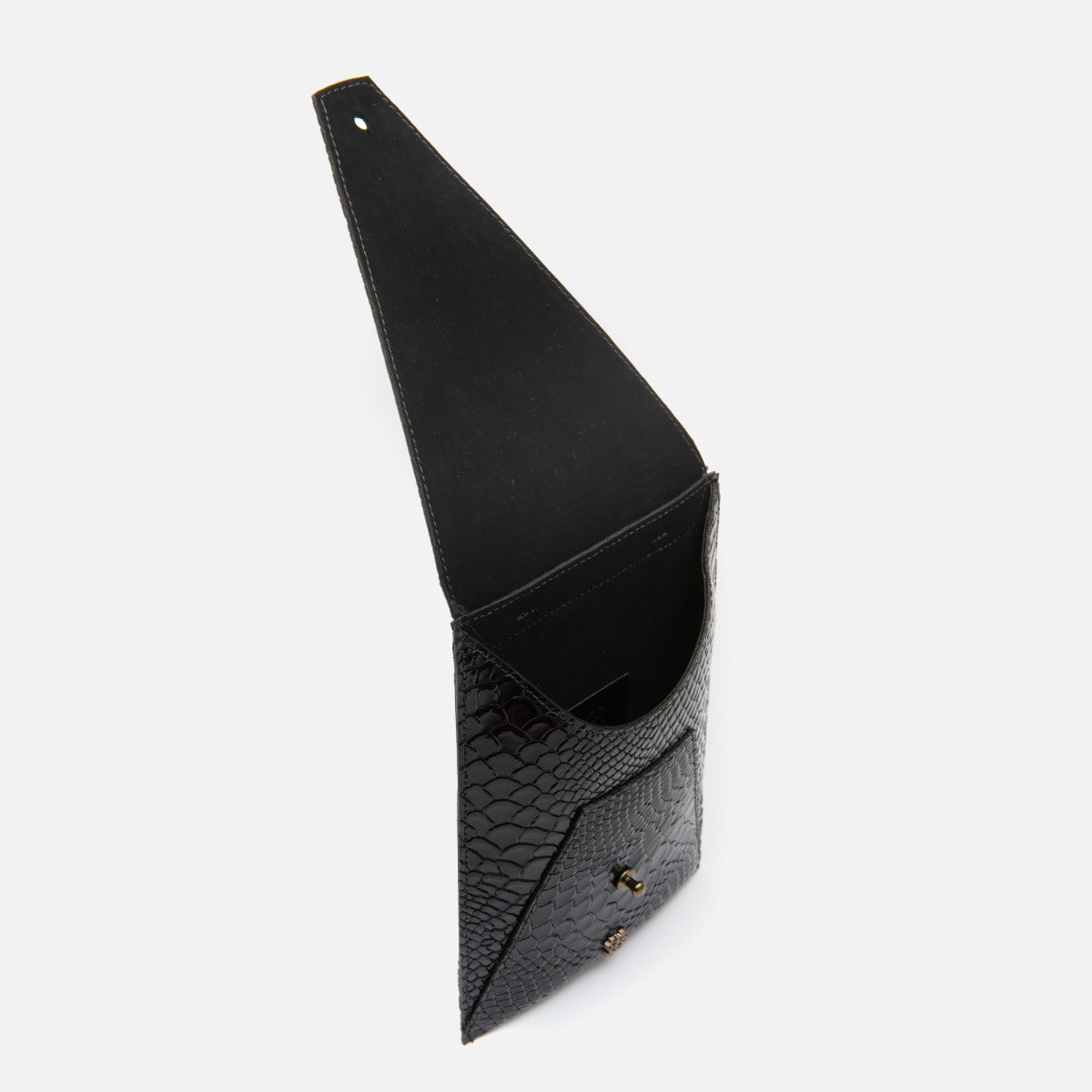 Bagphone Oli em Couro Croco Preto Corrente Silver Brown