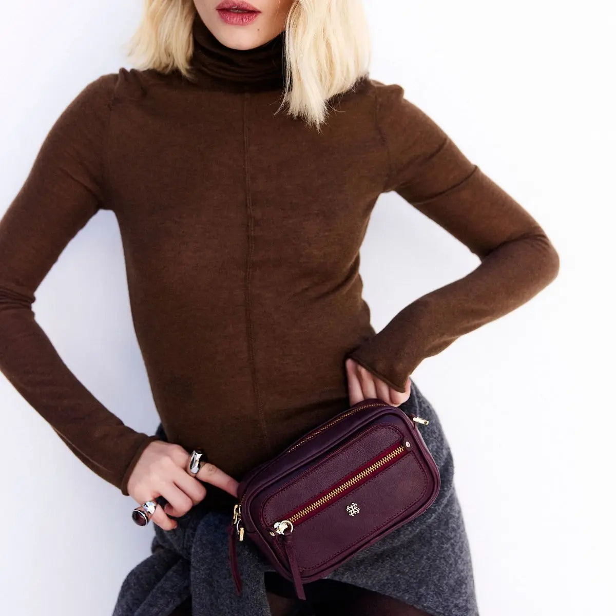 Pochete New Due em Couro Cabernet