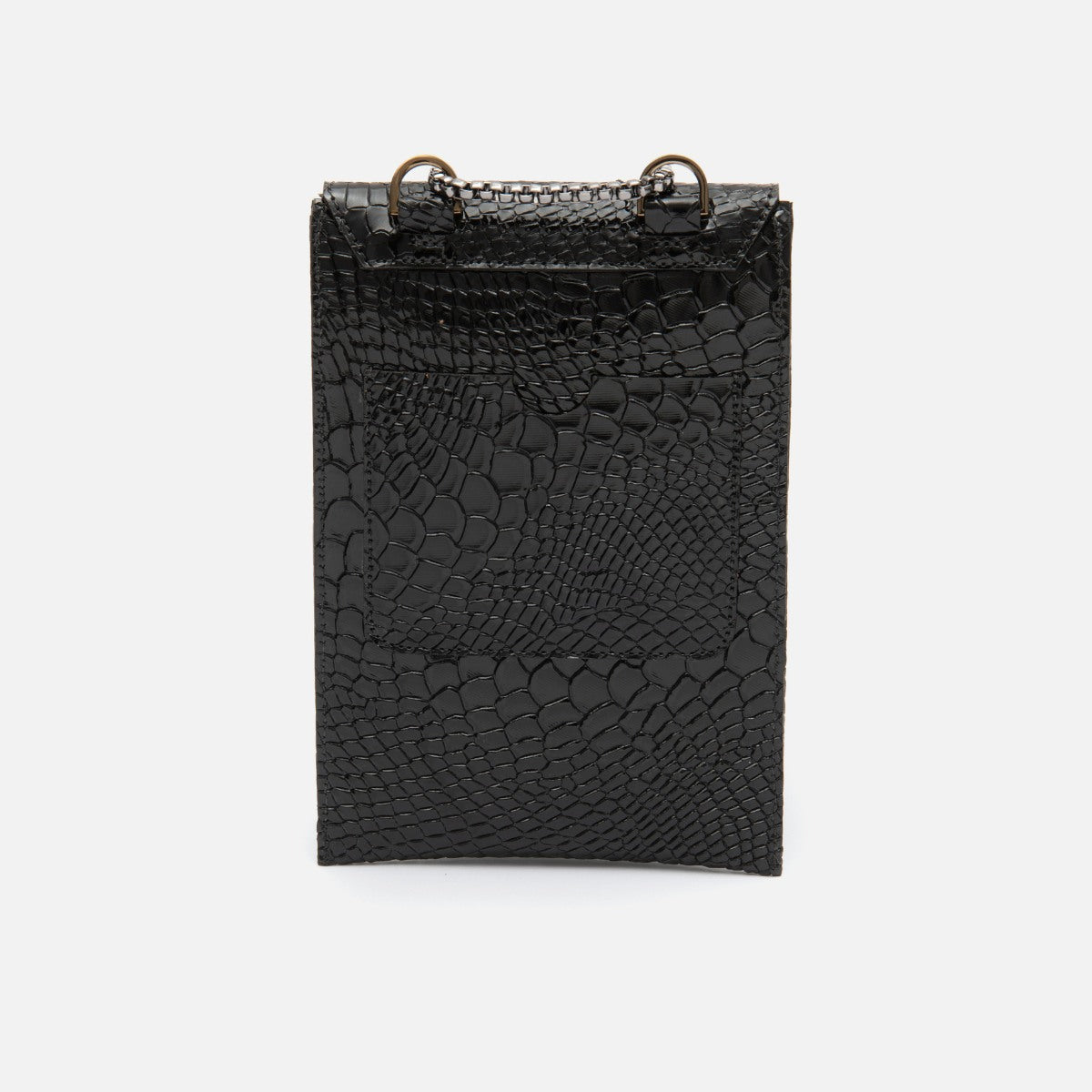 Bagphone Oli em Couro Croco Preto Corrente Silver Brown