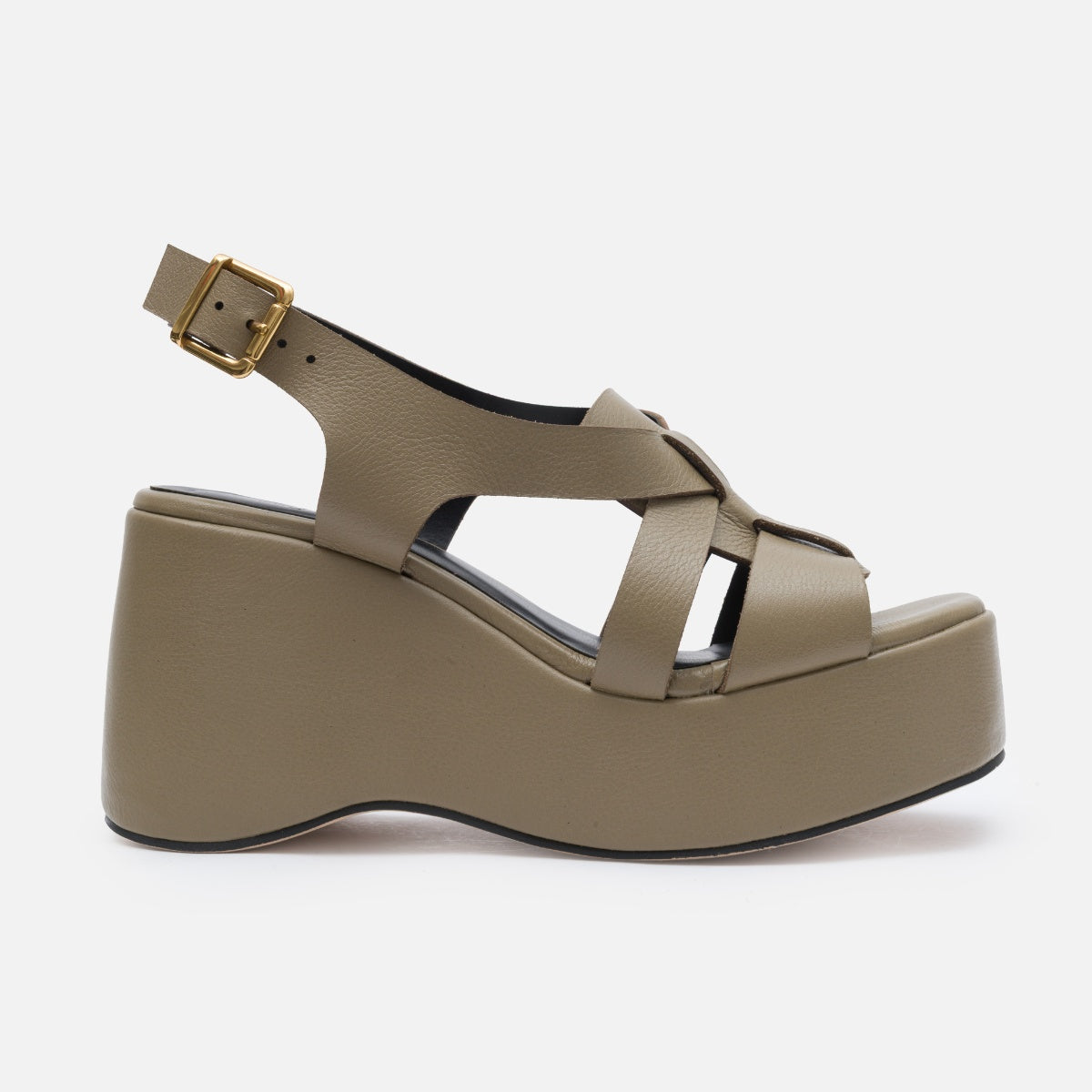 Sandália plataforma tiras khaki