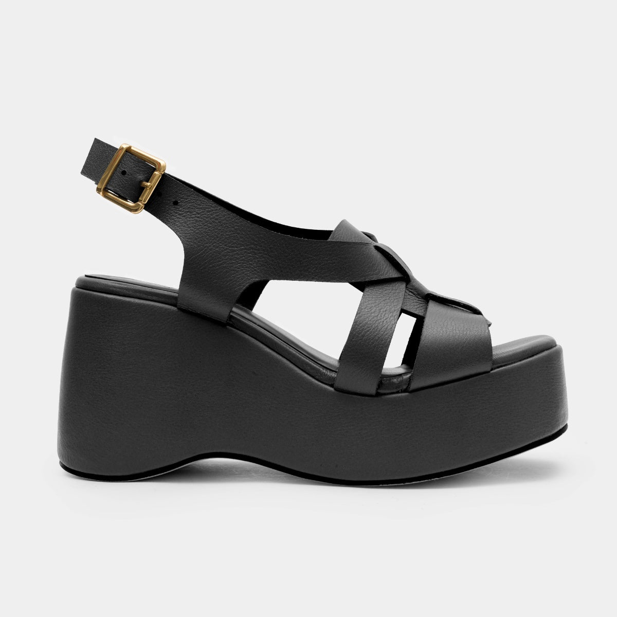 Sandália plataforma tiras preta