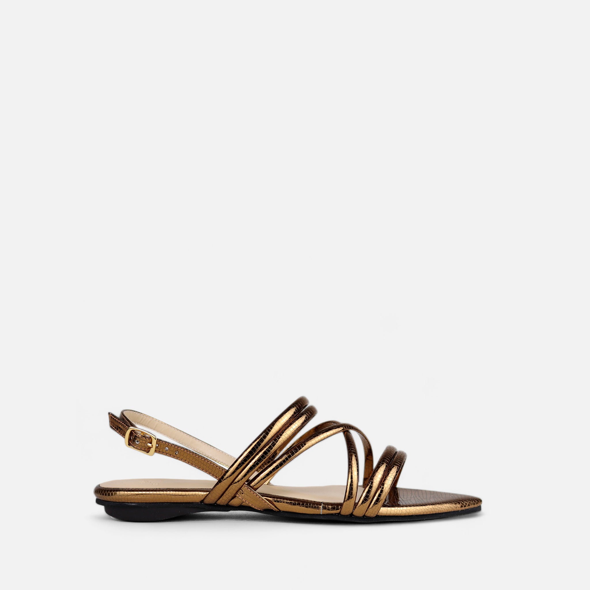 Rasteira Tiras Cruzadas Lezard Bronze