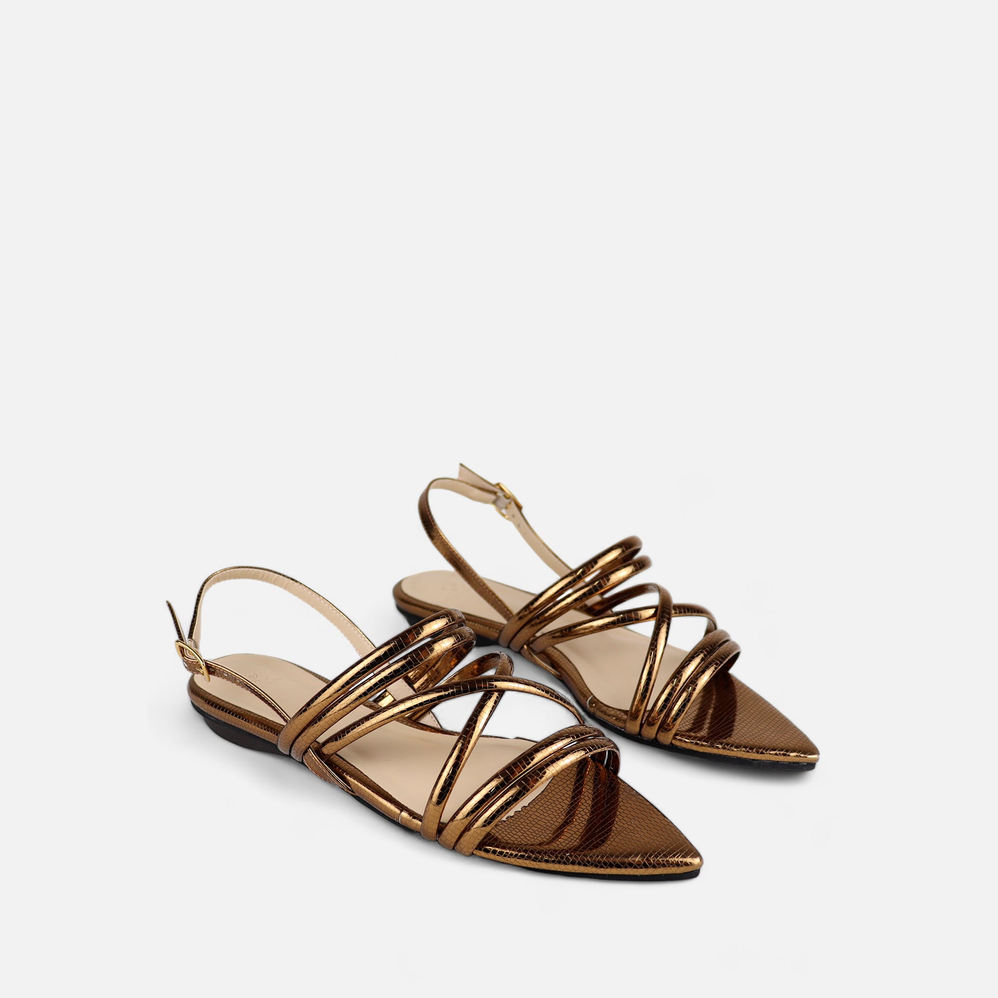 Rasteira Tiras Cruzadas Lezard Bronze