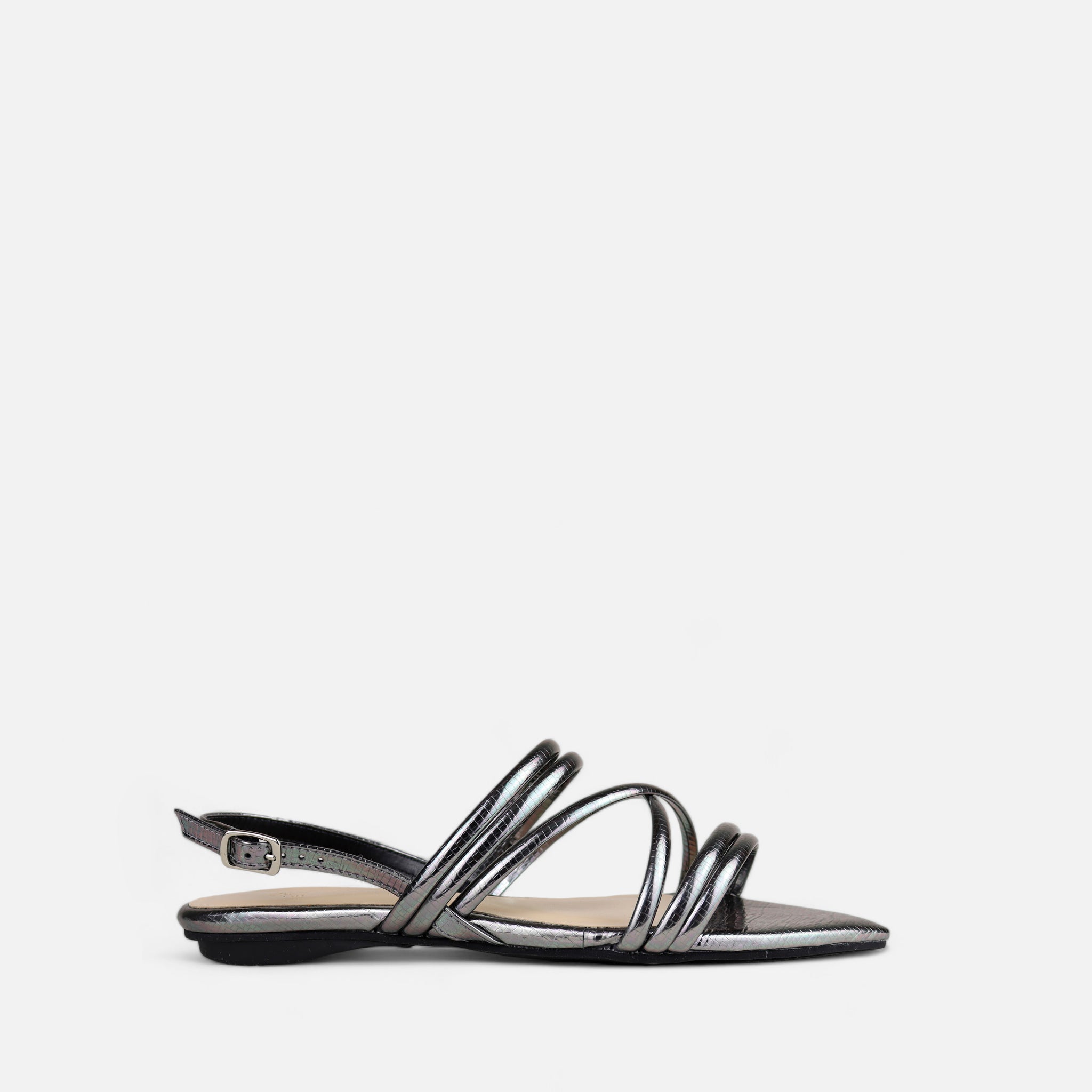 Rasteira Tiras Cruzadas Lezard Pewter