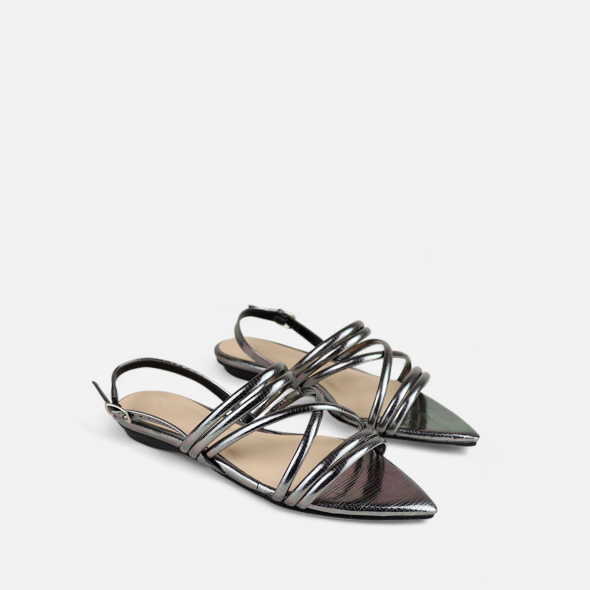 Rasteira Tiras Cruzadas Lezard Pewter