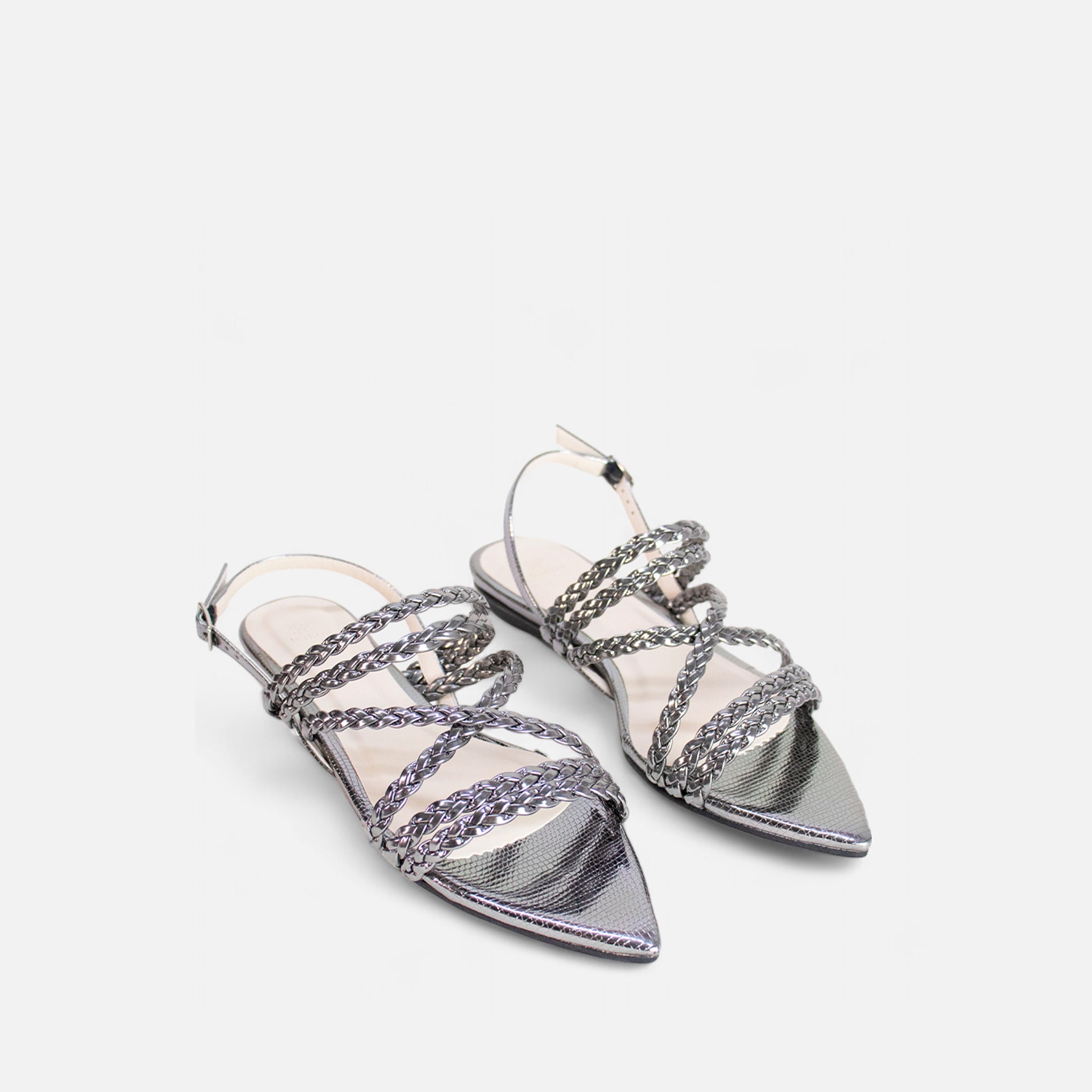 Rasteira Tiras Cruzadas Trança Pewter