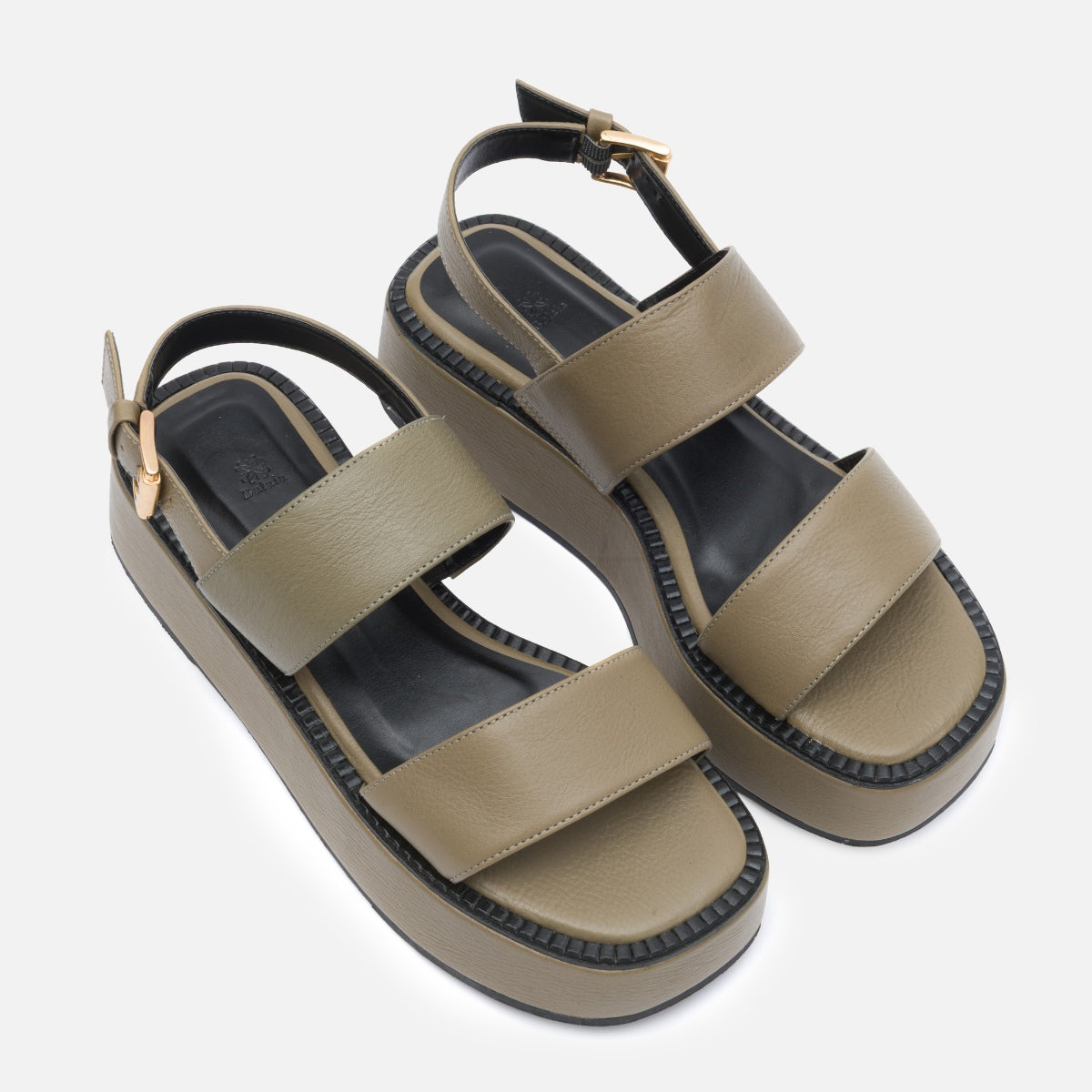 Sandália Flatform em Couro Khaki