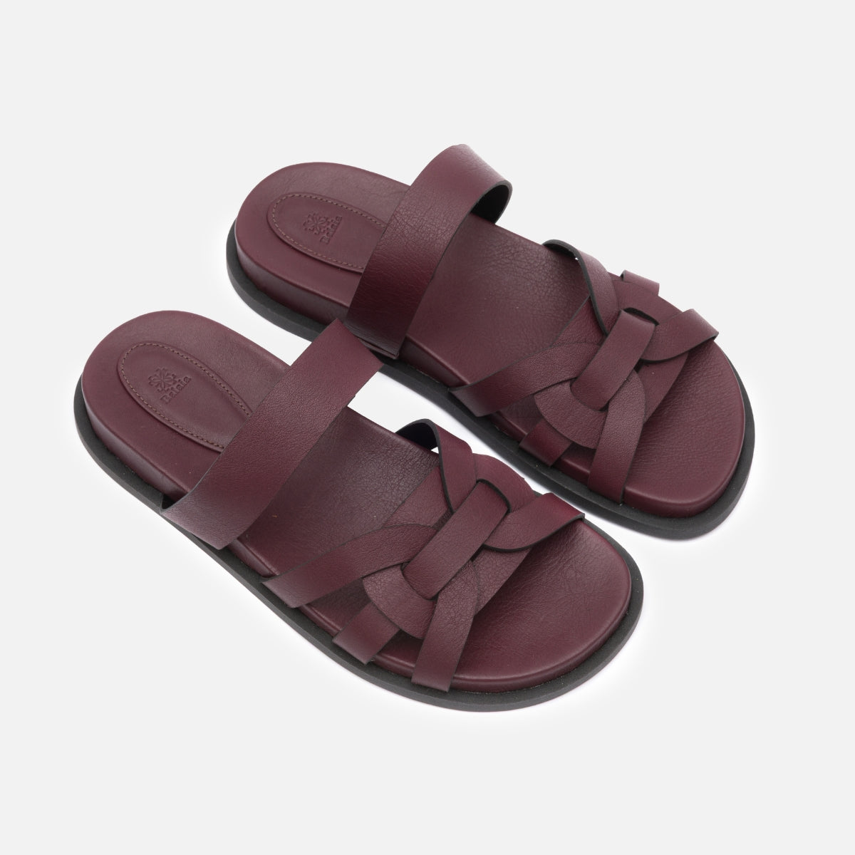 Papete em couro carbernet com alças cruzadas