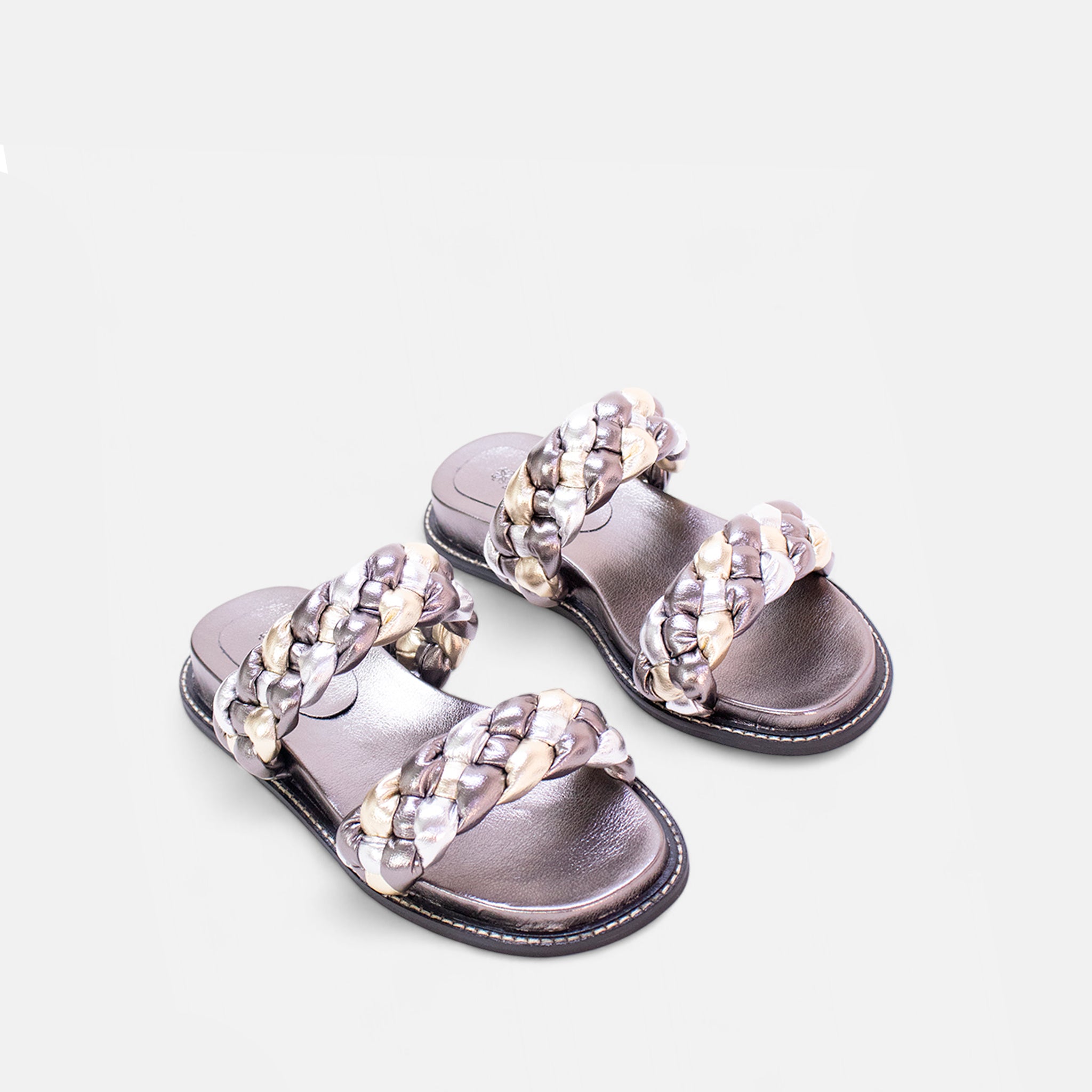 Birken Tranças Pillow em Couro Metalizada Tricolor