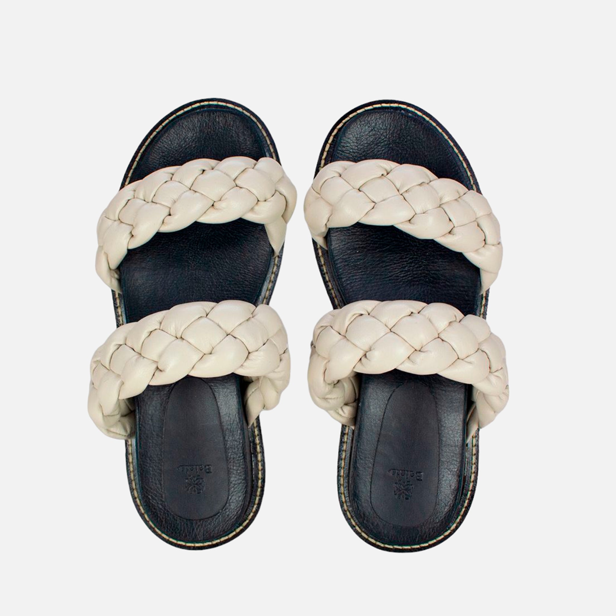 Birken Tranças Pillow em Couro Off White