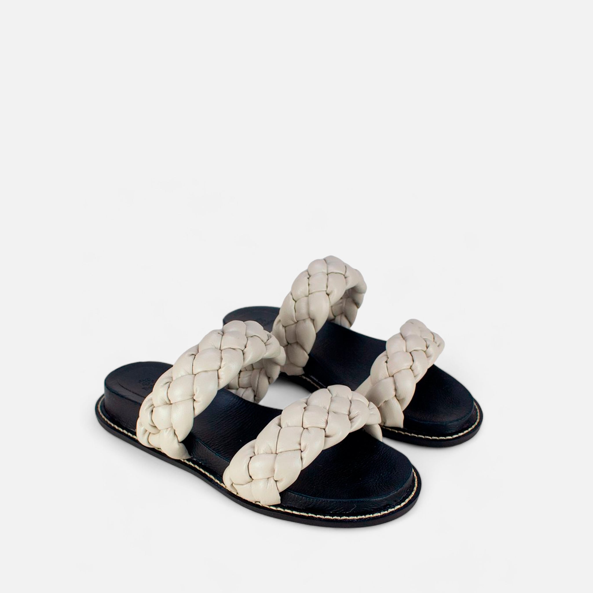 Birken Tranças Pillow em Couro Off White