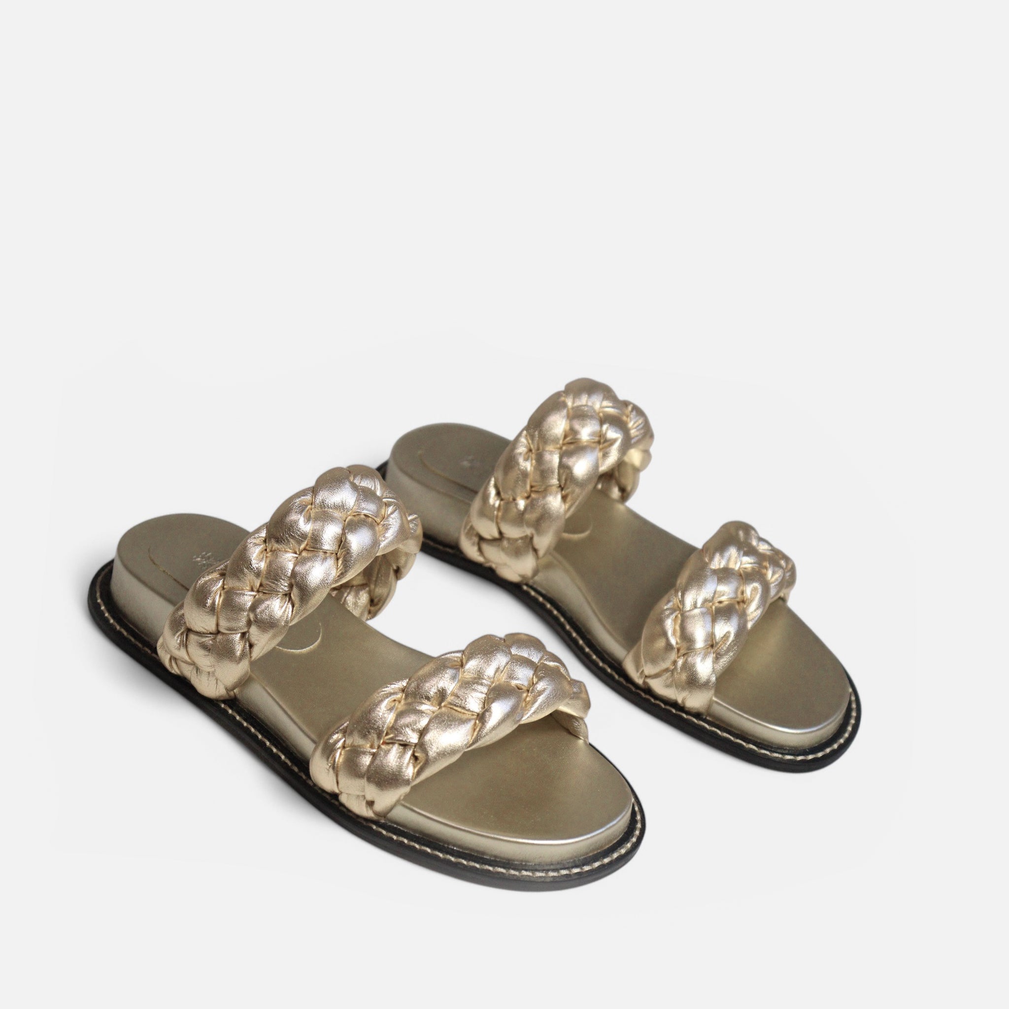 Birken Tranças Pillow em Couro Ouro Light