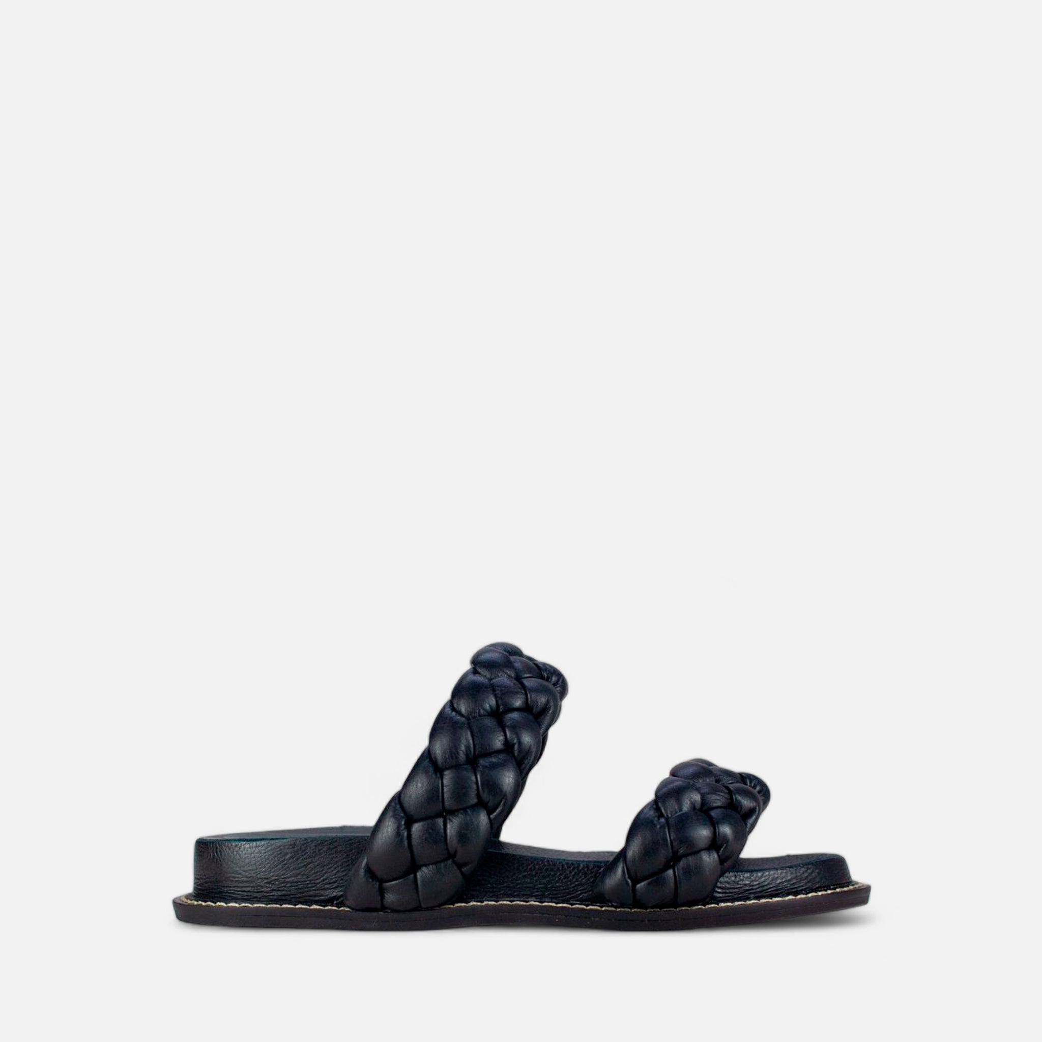 Birken Tranças Pillow em Couro Preto