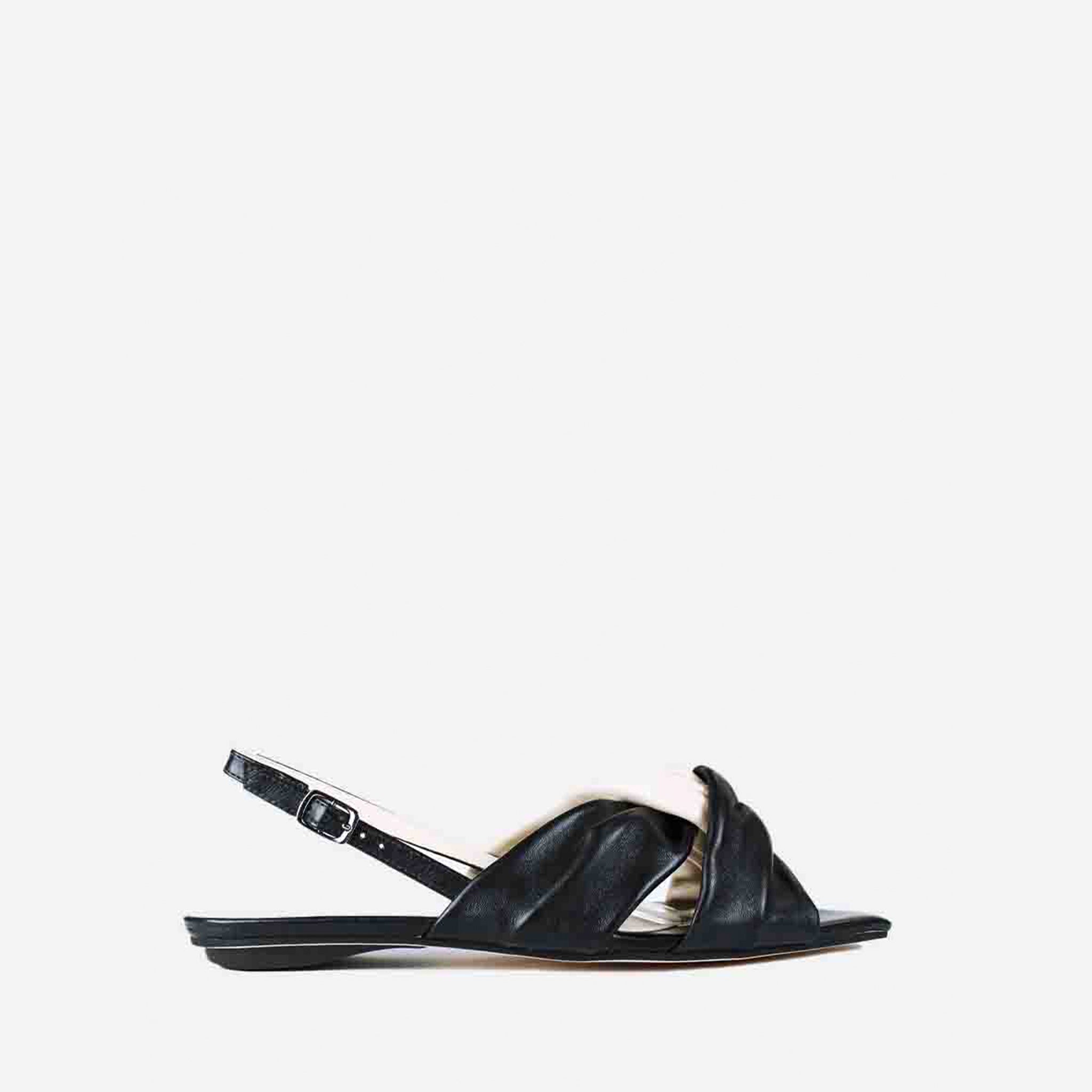 Slingback Tiras Entrelaçadas Pillow em Couro Bicolor