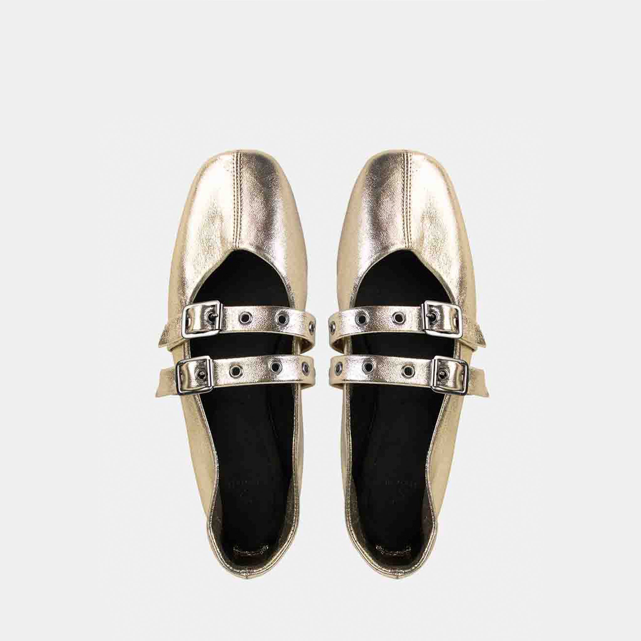 Sapatilha Mary Jane com Fivelas em Couro Ouro Light