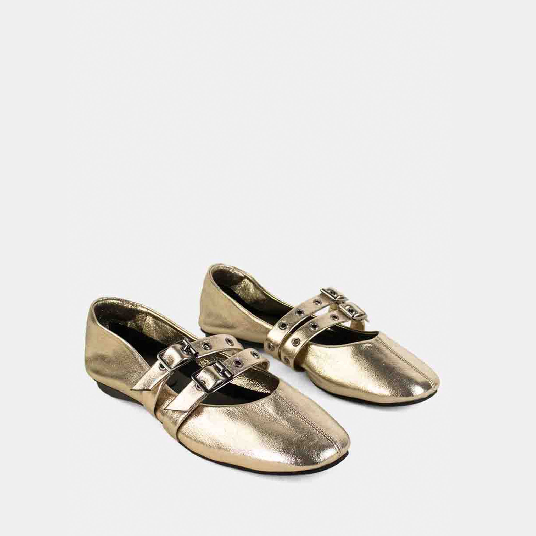 Sapatilha Mary Jane com Fivelas em Couro Ouro Light