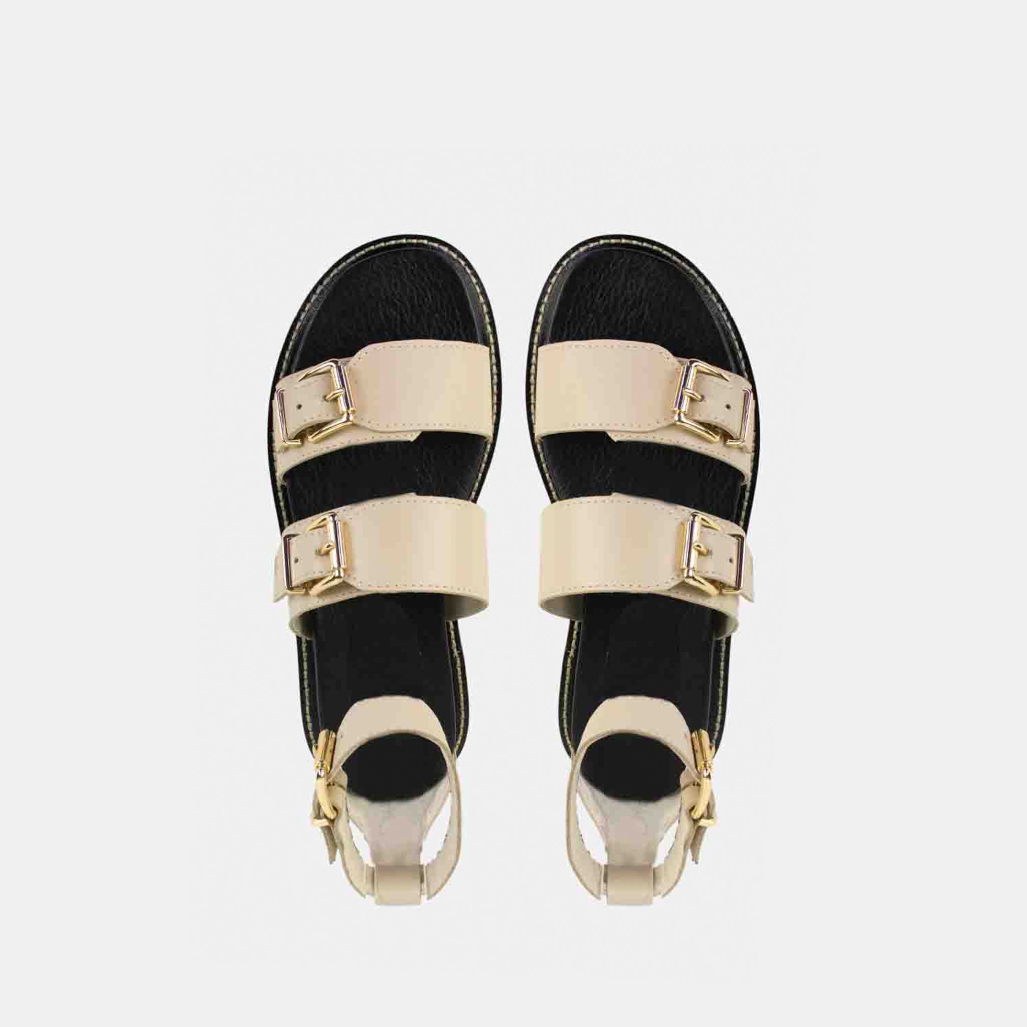 Papete Com Fivelas em Couro Off White