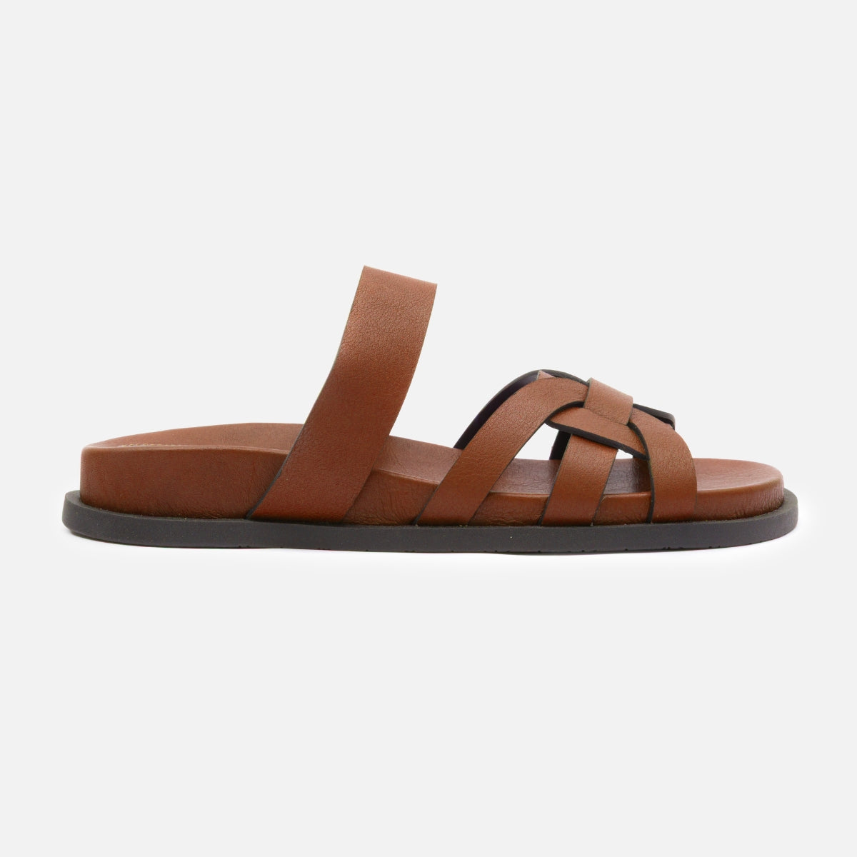 Papete em couro carmel com alças cruzadas