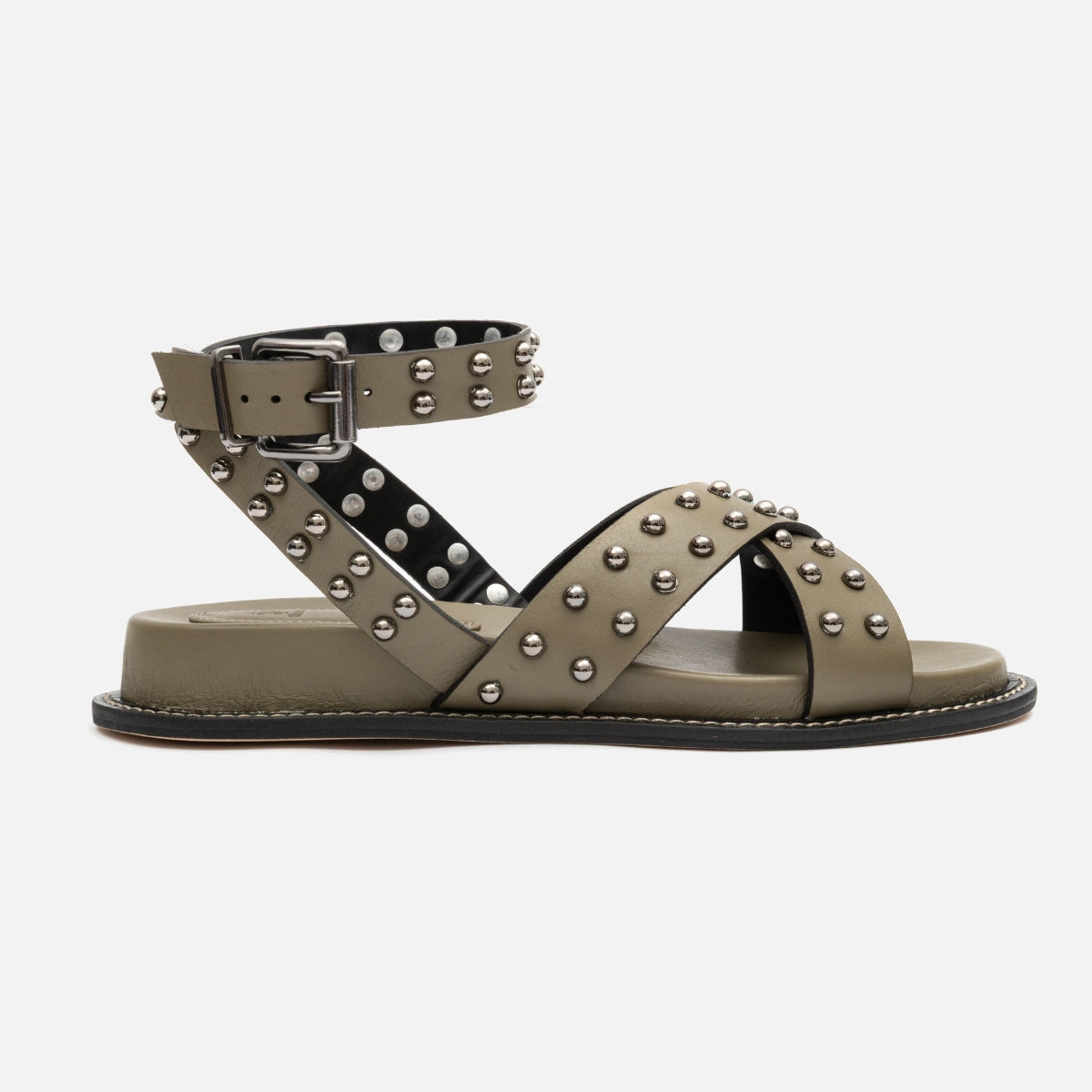 Sandália boho com aplicações khaki