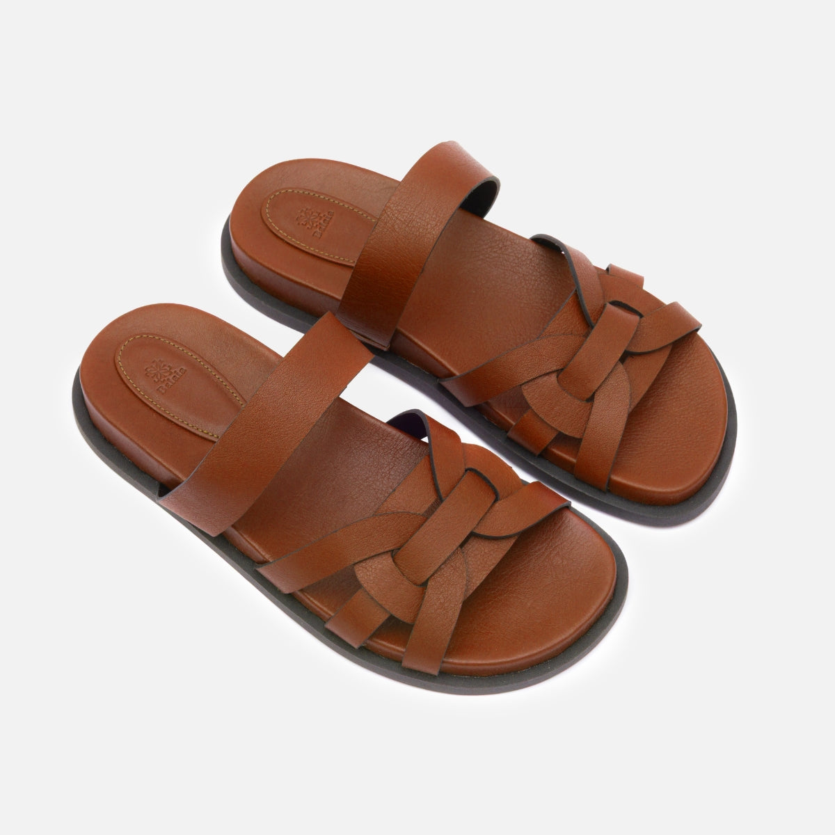 Papete em couro carmel com alças cruzadas