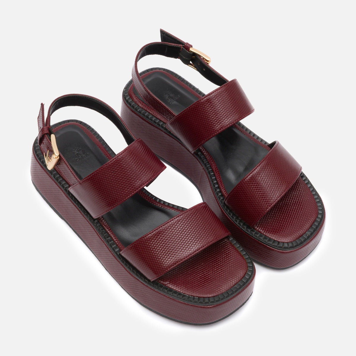 Sandália flatform em couro wine