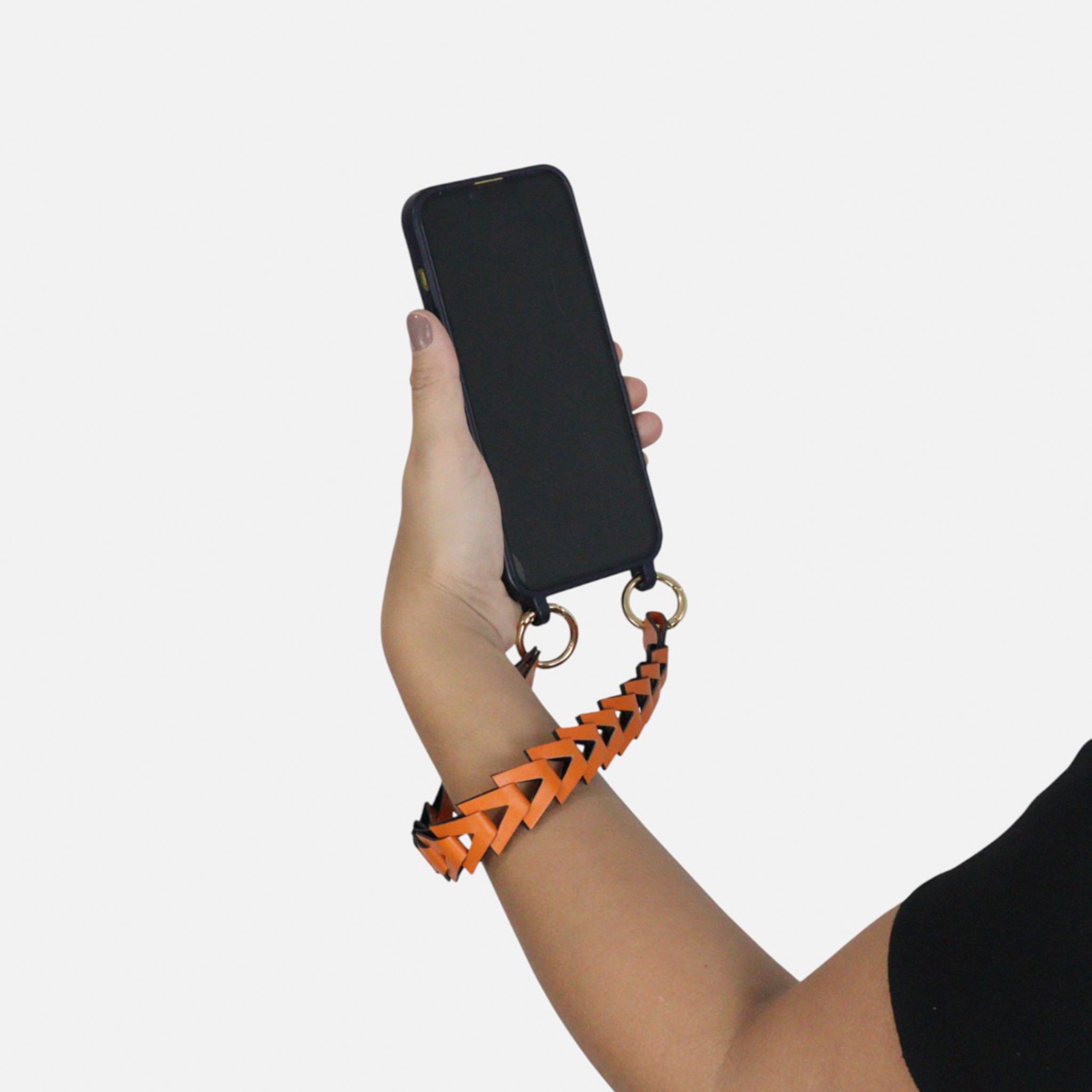 Phone Strap em Couro Laranja