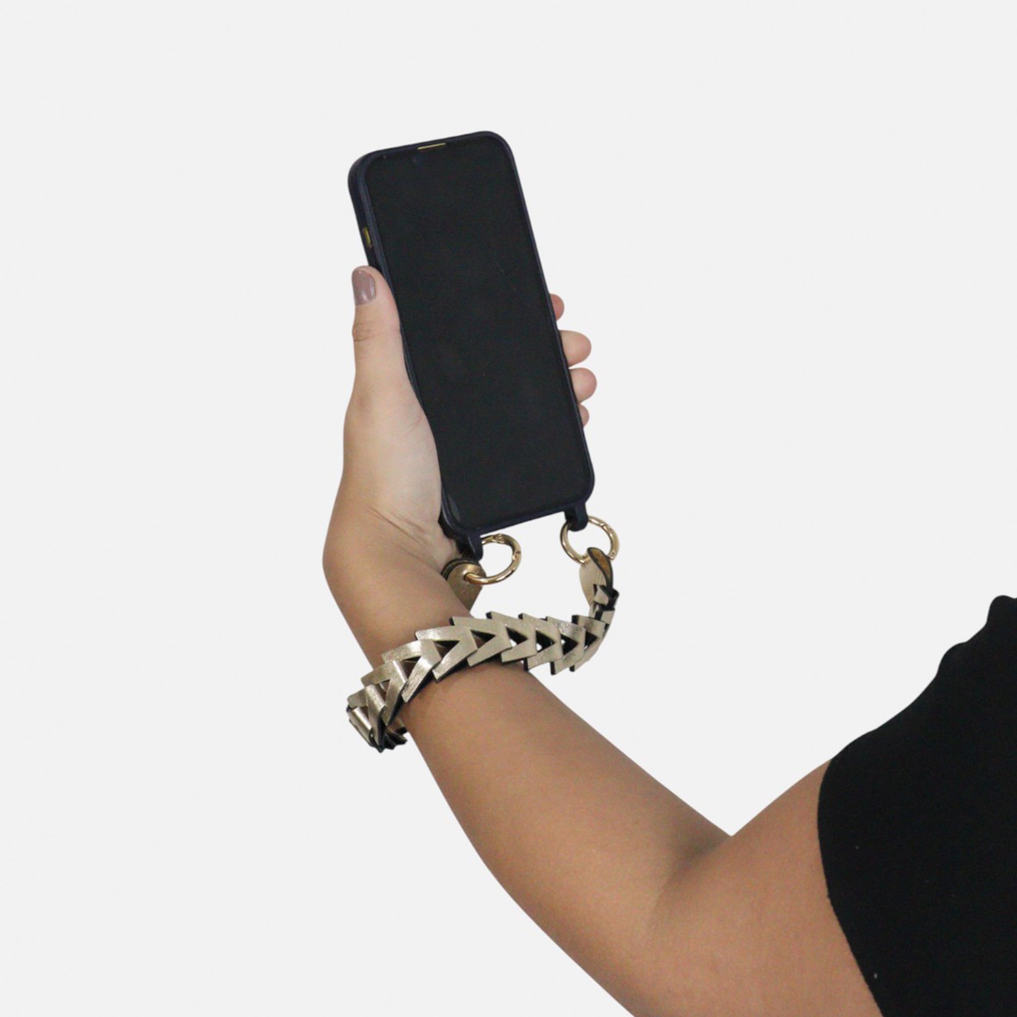 Phone Strap em Couro Ouro Light