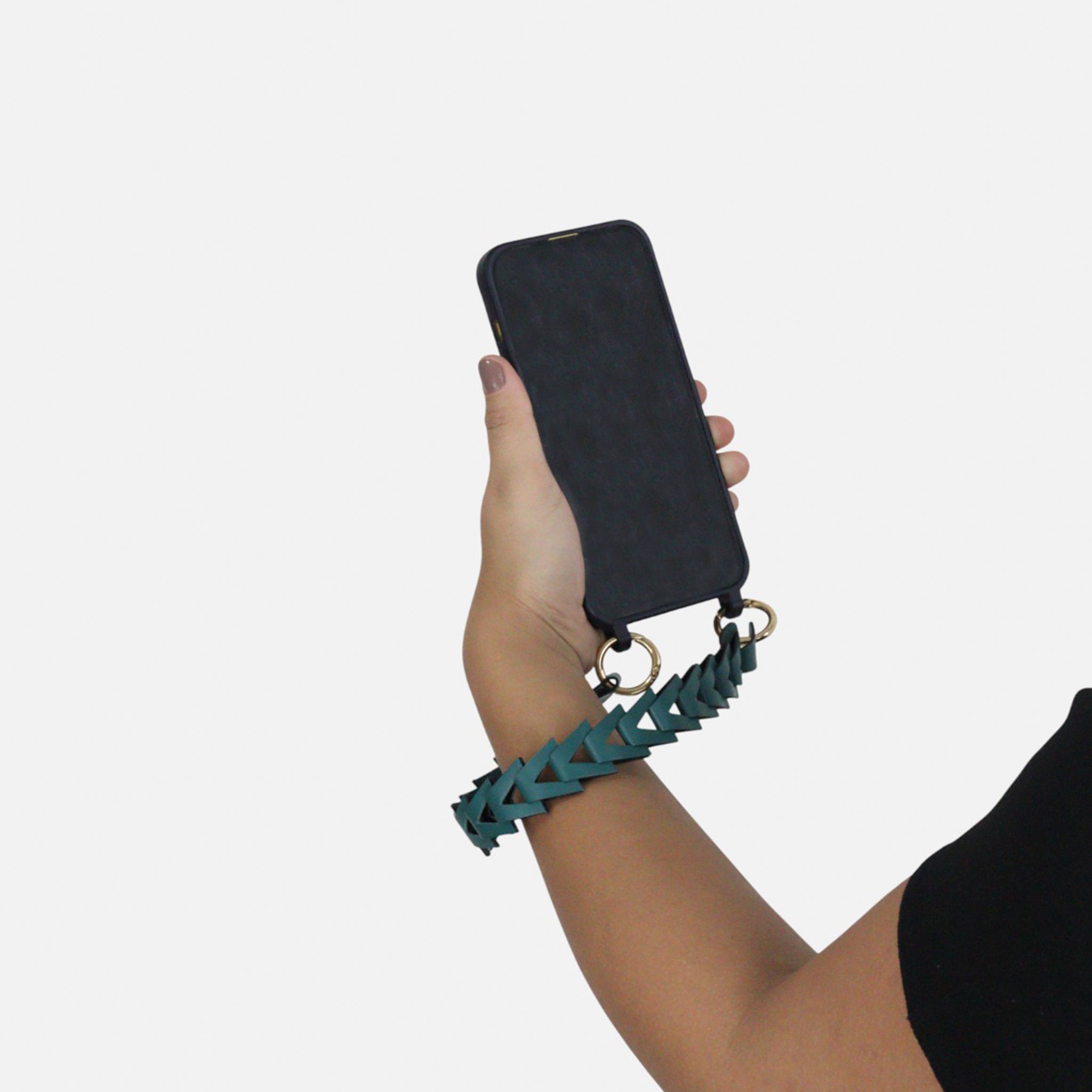 Phone Strap em Couro Verde Petróleo