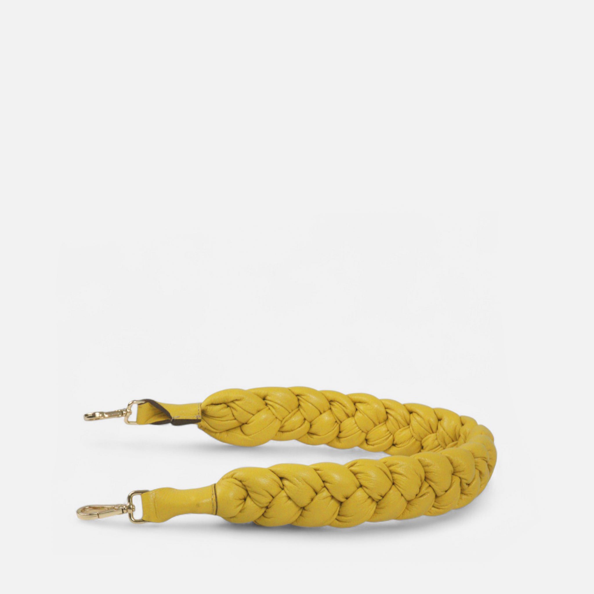 Alça Trançada em Couro Amarelo
