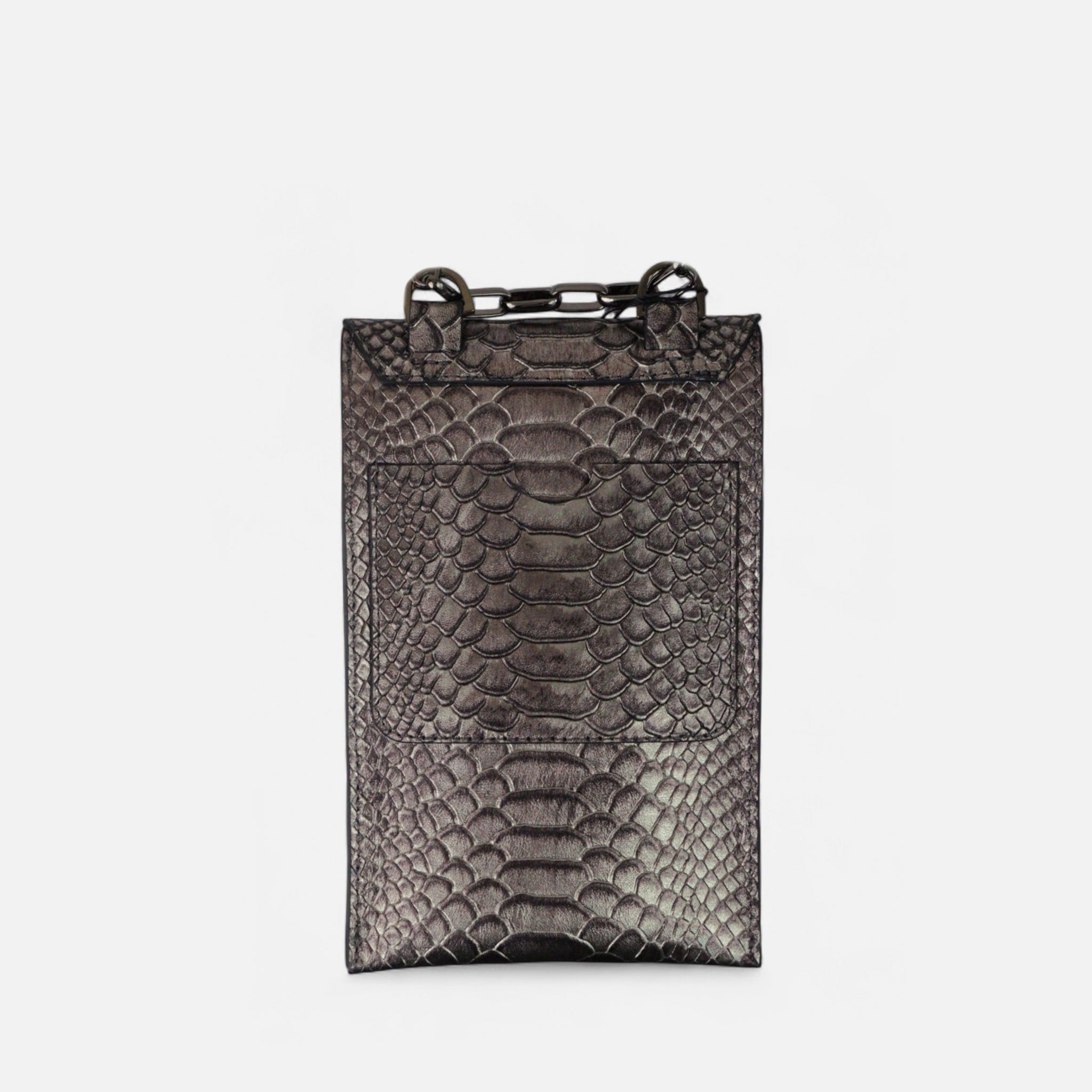 Bagphone Oli em Couro Croco Prata Velho