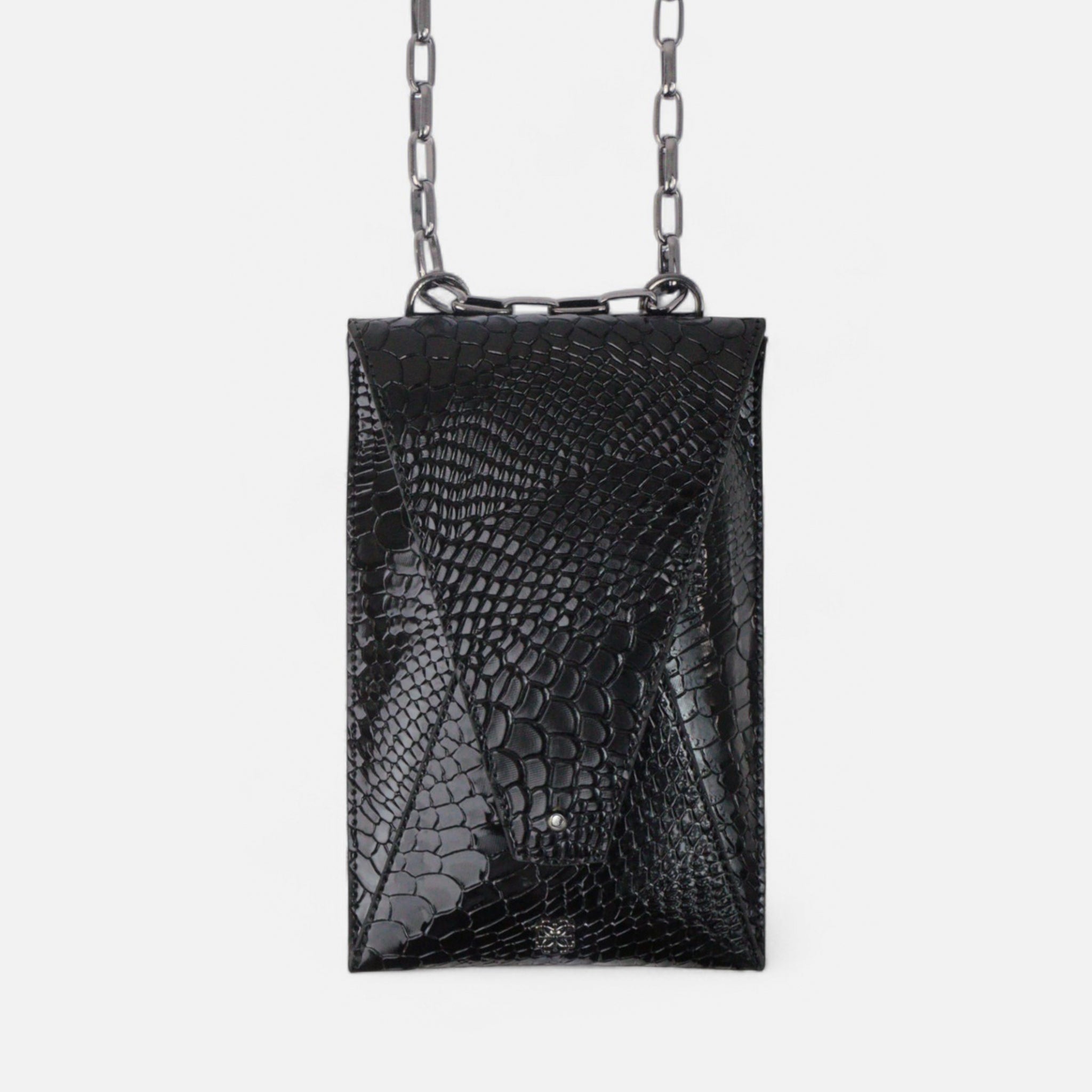Bagphone Oli em Couro Croco Preto Corrente Níquel