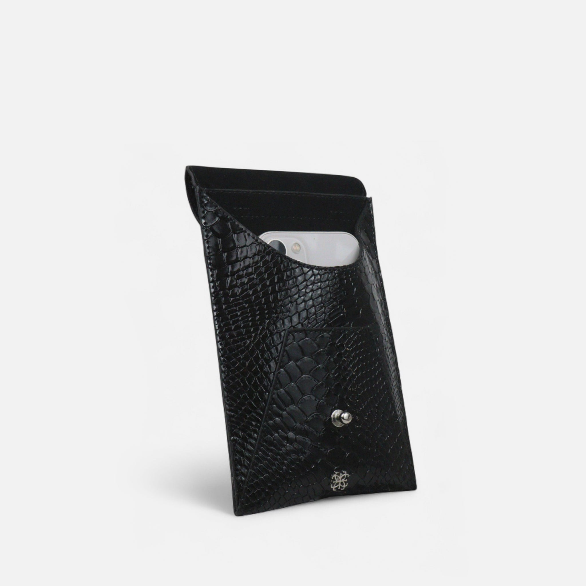 Bagphone Oli em Couro Croco Preto Corrente Níquel
