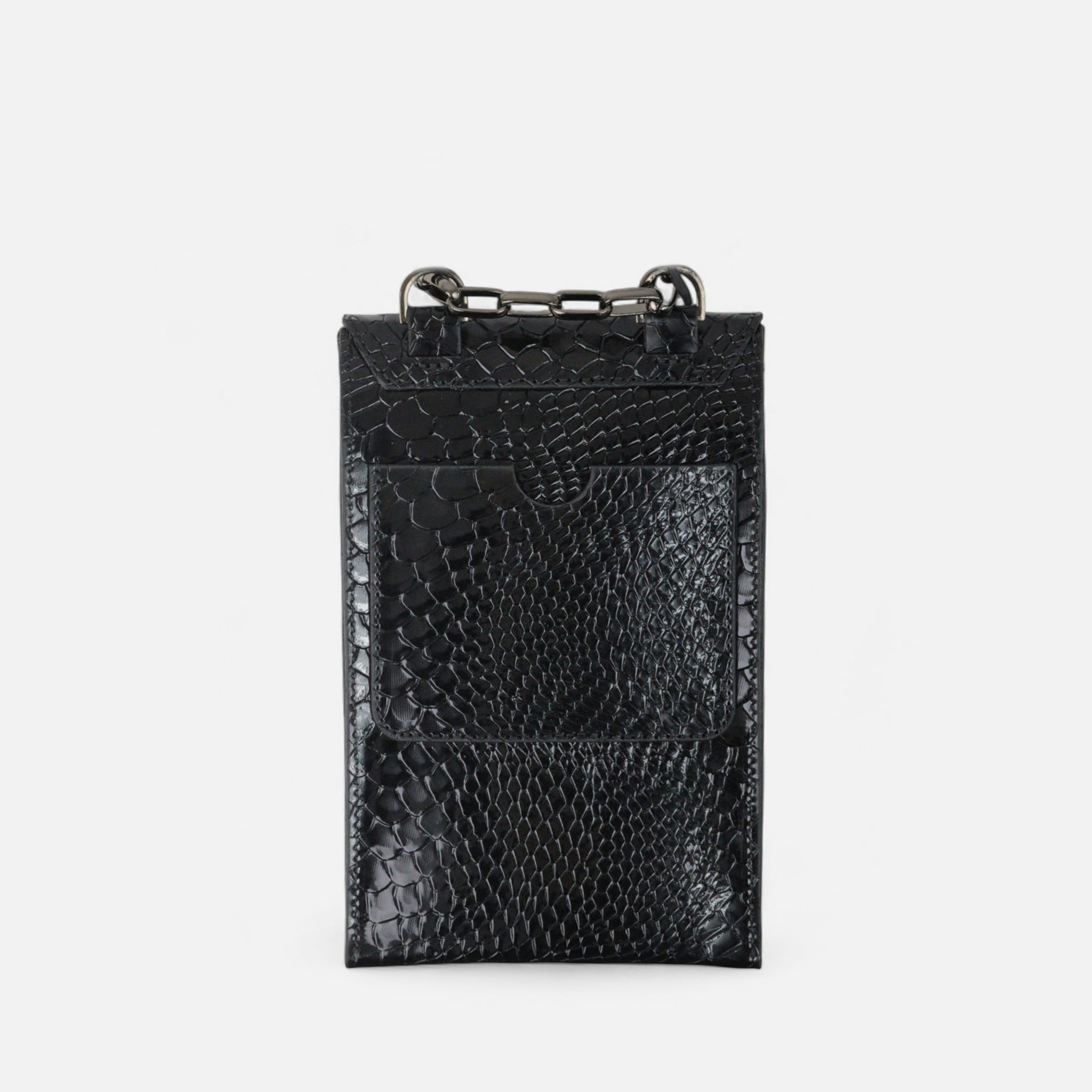 Bagphone Oli em Couro Croco Preto Corrente Silver Brown