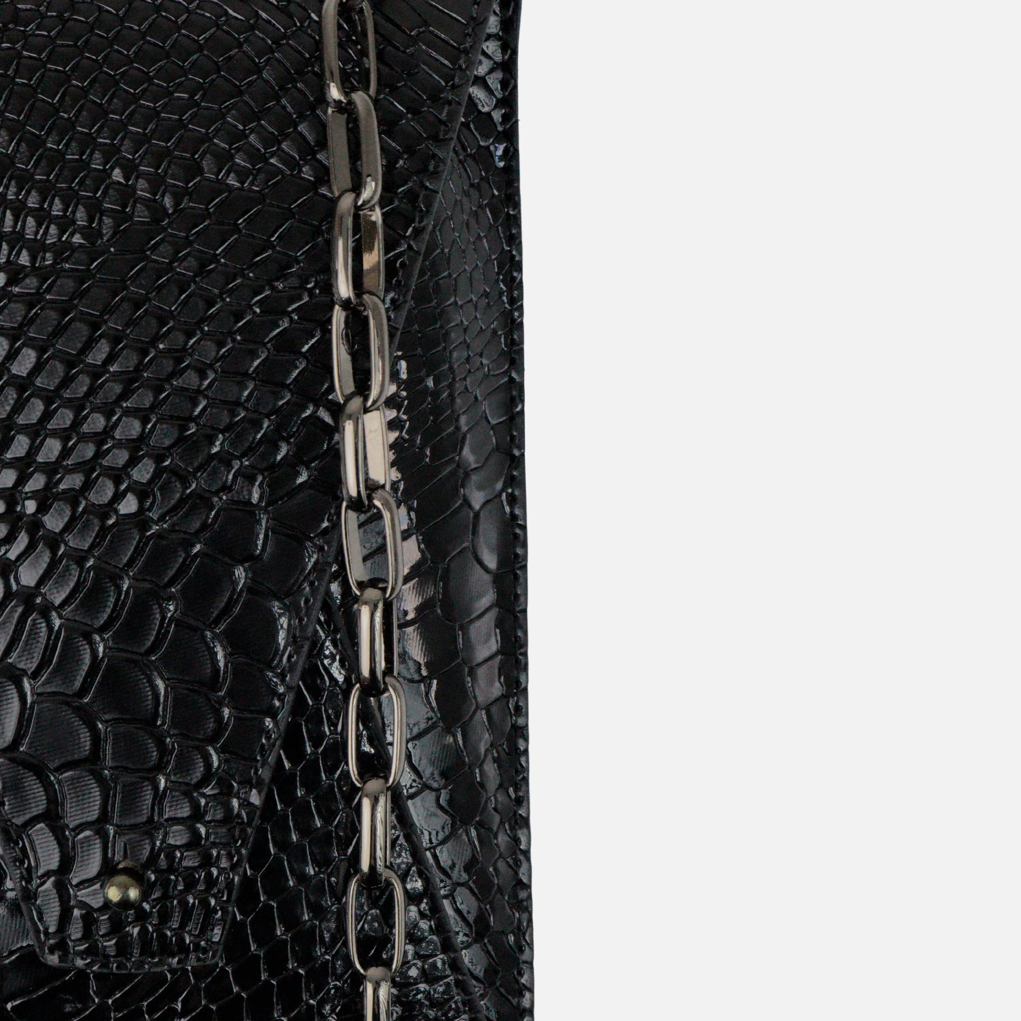 Bagphone Oli em Couro Croco Preto Corrente Silver Brown