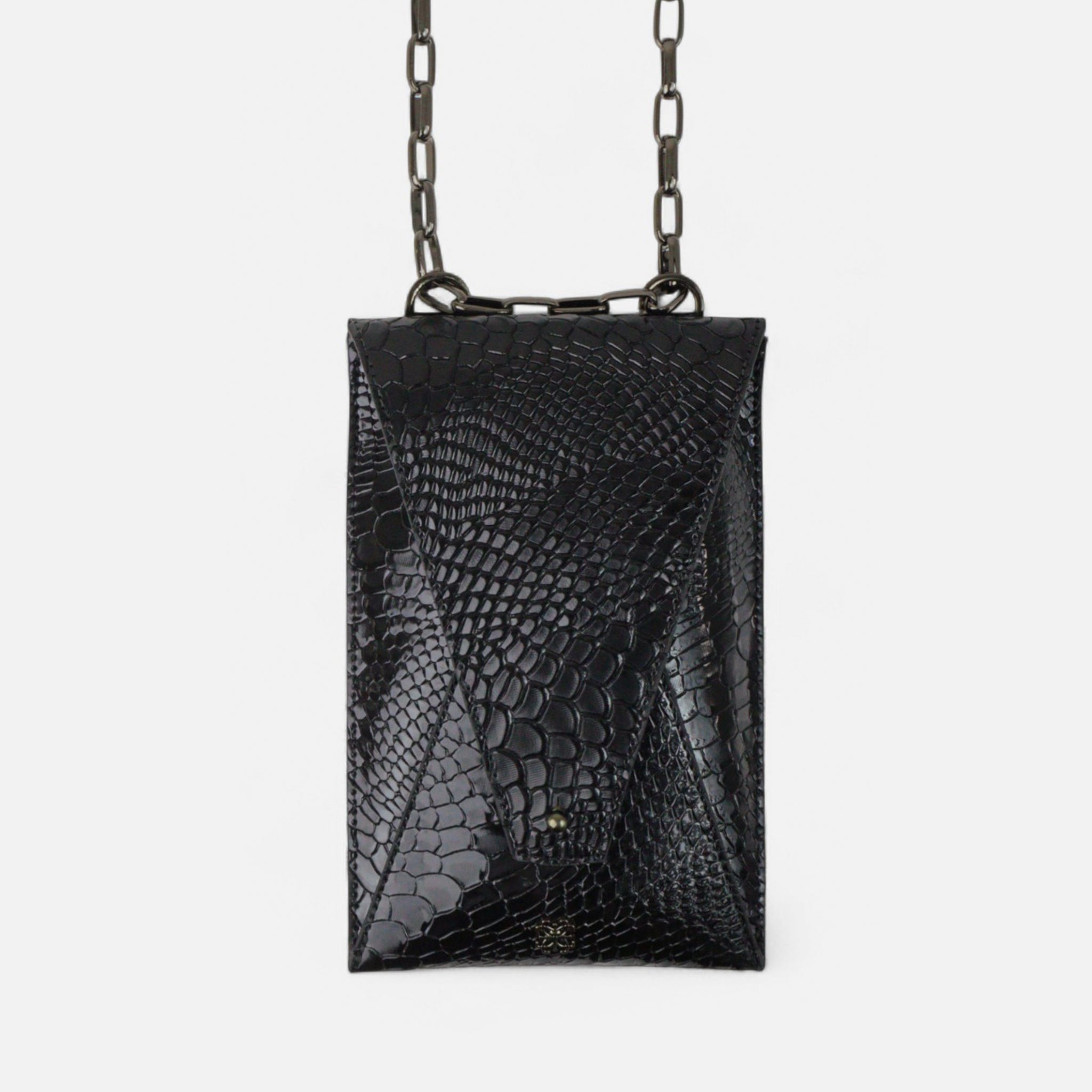 Bagphone Oli em Couro Croco Preto Corrente Silver Brown