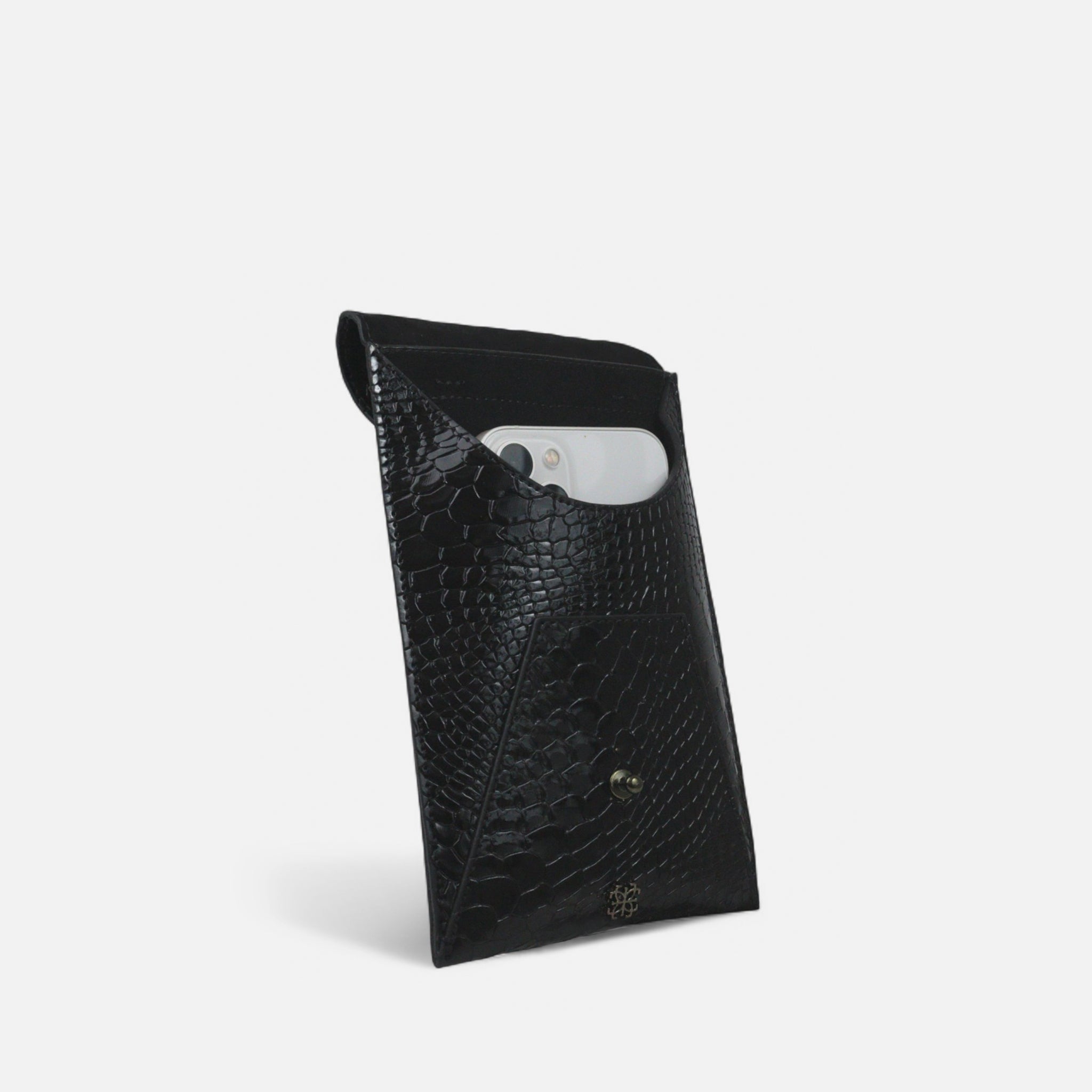 Bagphone Oli em Couro Croco Preto Corrente Silver Brown
