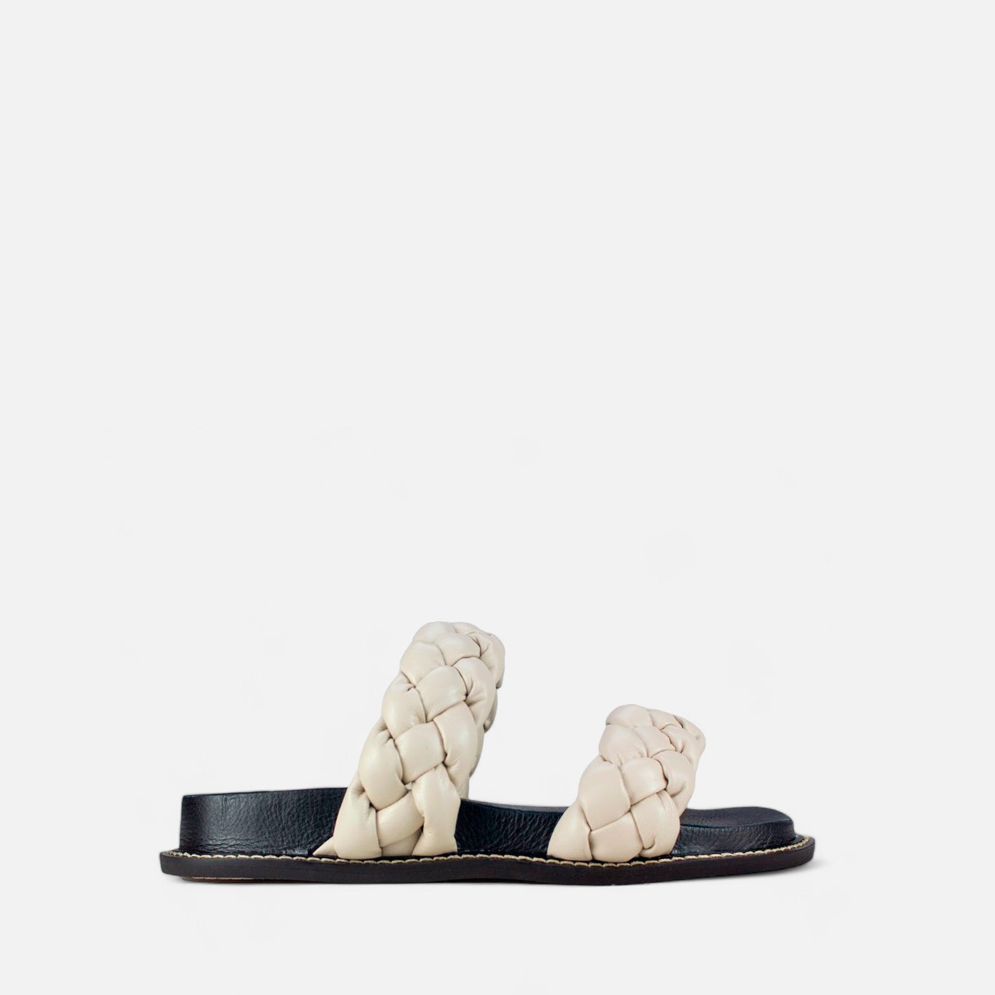 Birken Tranças Pillow em Couro Off White - Balaia