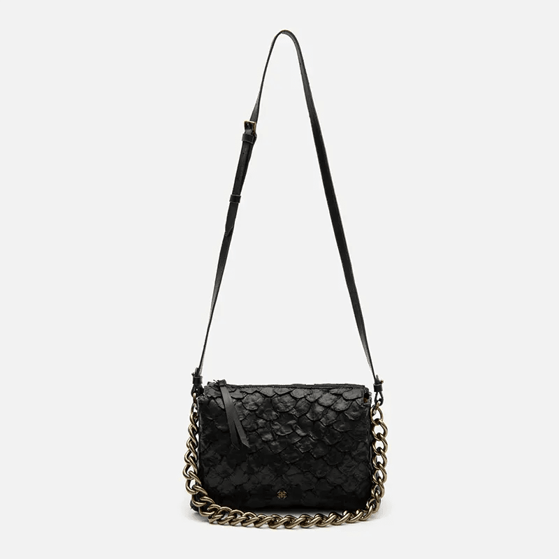 Bolsa Giulia em Couro Pirarucu Preto - Balaia