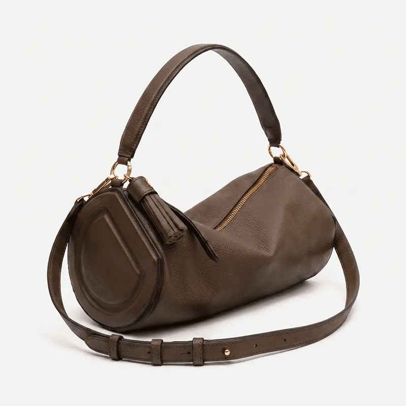 Bolsa Jade Cilíndrica em Couro Taupe - Balaia