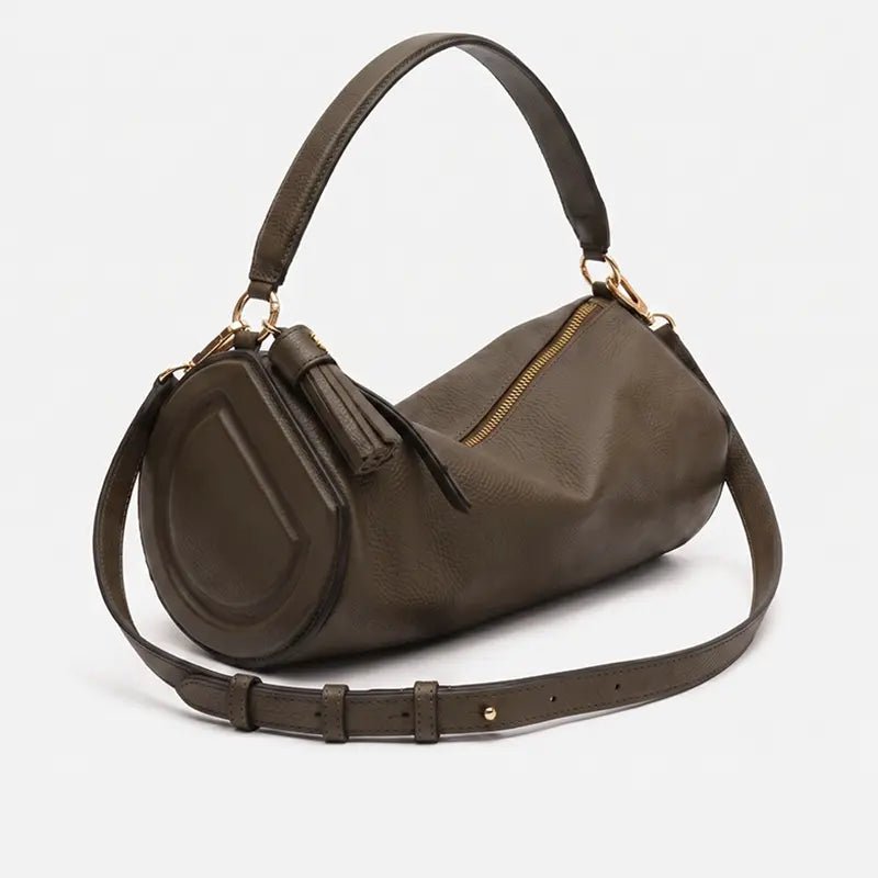 Bolsa Jade Cilíndrica em Couro Taupe - Balaia