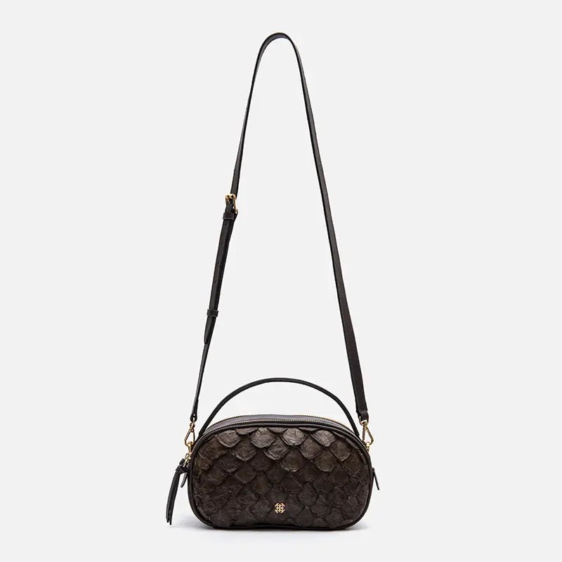 Bolsa Lívia em Couro Pirarucu Café - Balaia