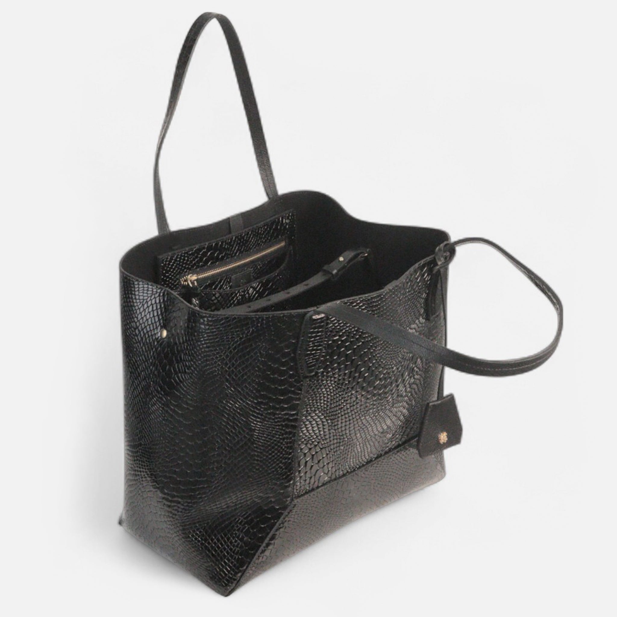 Bolsa Nanda G em Couro Croco Preto - Balaia