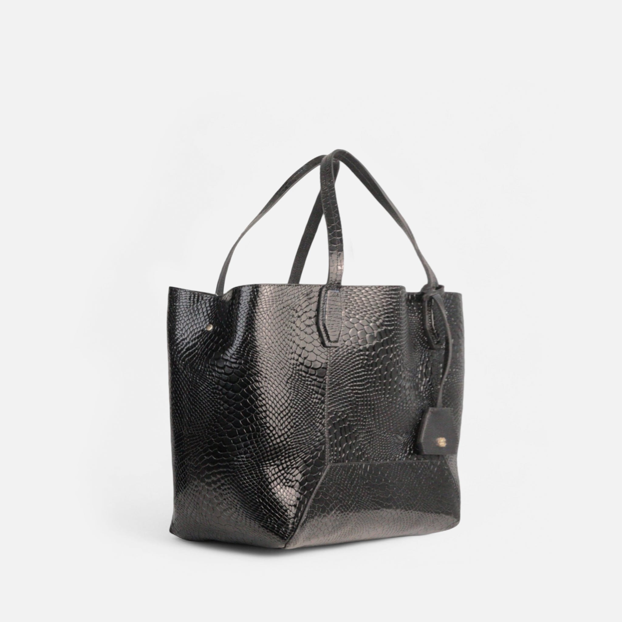 Bolsa Nanda G em Couro Croco Preto - Balaia