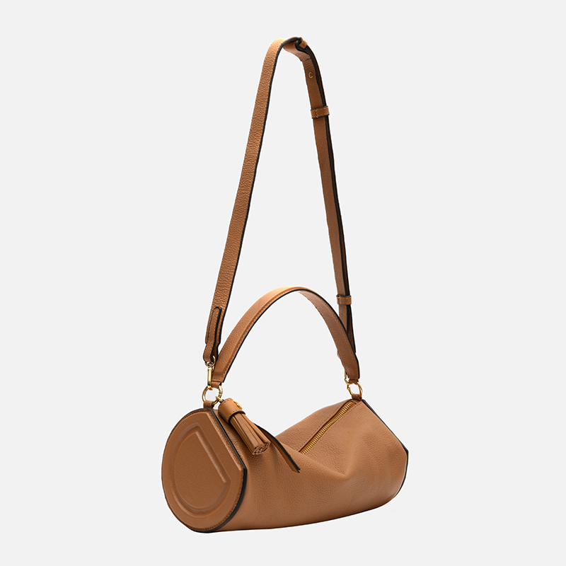 Bolsa Jade Cilíndrica em Couro Carmel